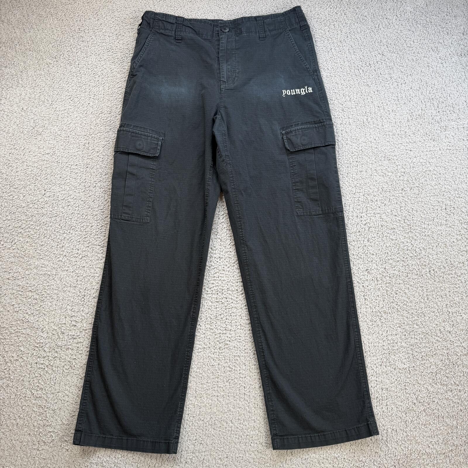 YoungLA YoungLA Cargo Pants Mens M Black Washed Riptop Gym Size US 32 / EU 48 - 1 Thumbnail