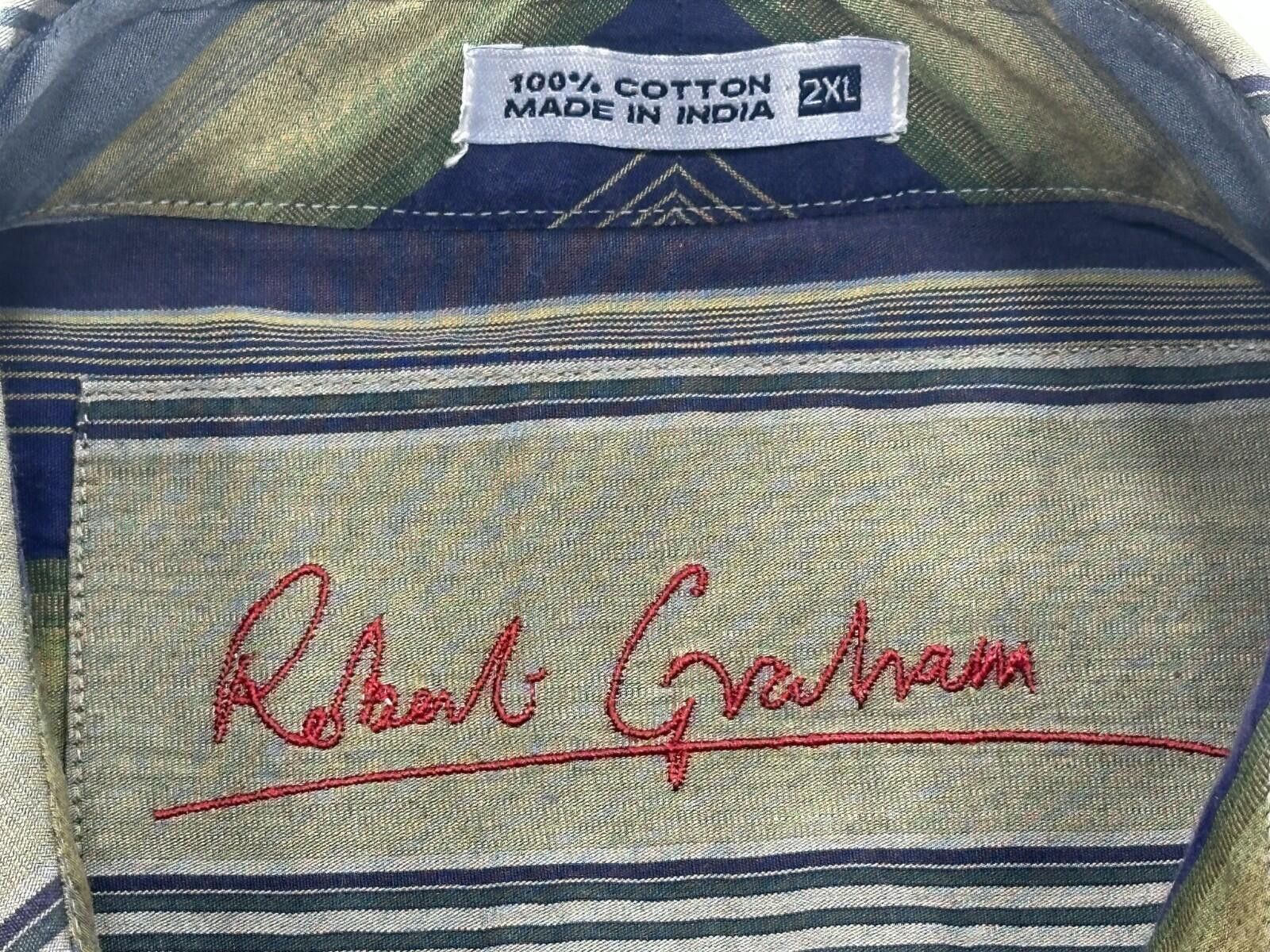 Robert Graham Robert Graham Cotton Blue Striped Button Up Green Mens 2XL Size US XXL / EU 58 / 5 - 6 Thumbnail