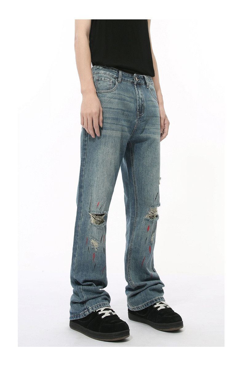 Japanese Brand × Jean Street retro colorful graffiti ripped flared washed jeans Size US 32 / EU 48 - 3 Thumbnail