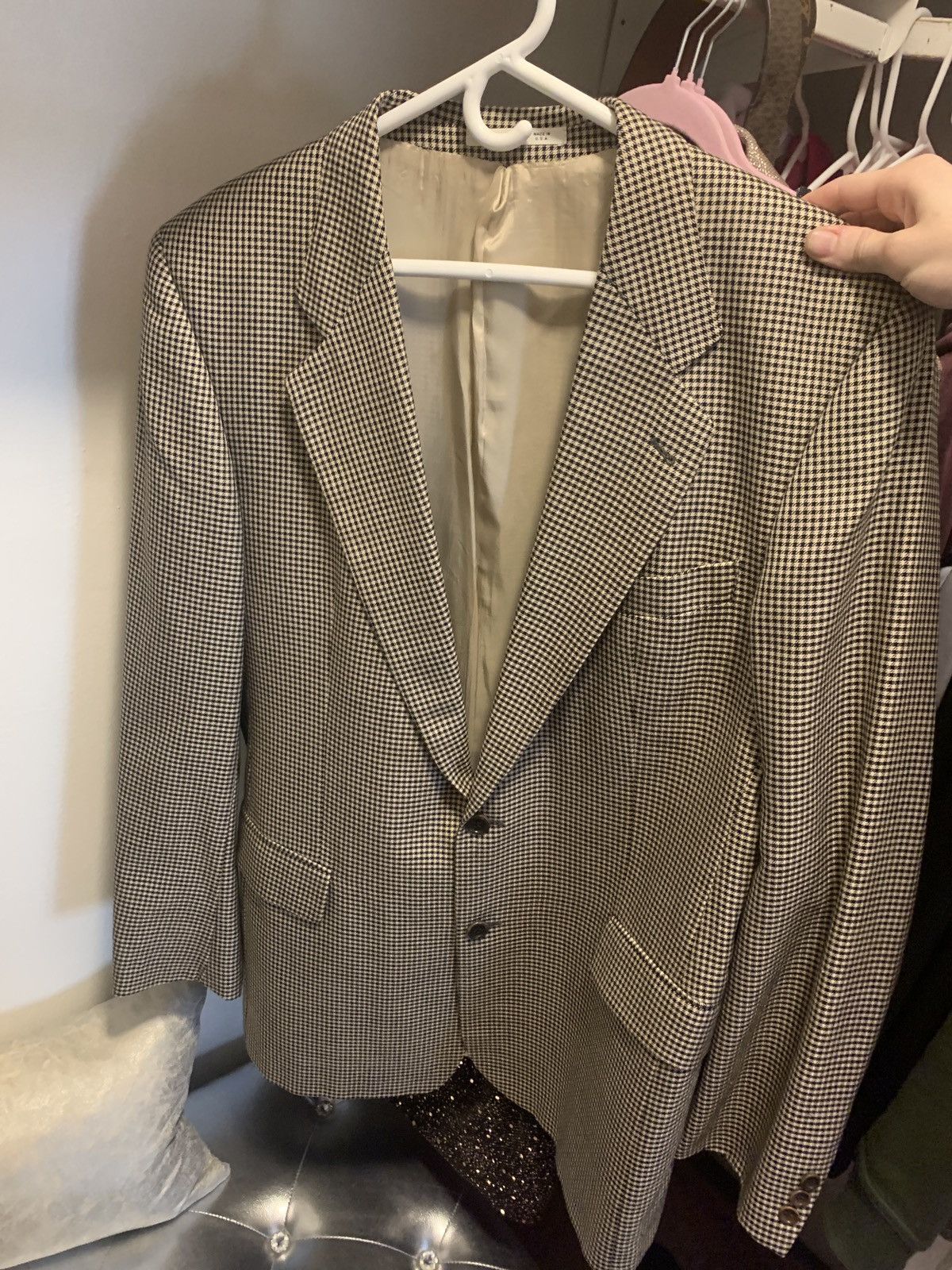 Hugo boss vintage wool silk gold checkered blazer 🏆😎💧
