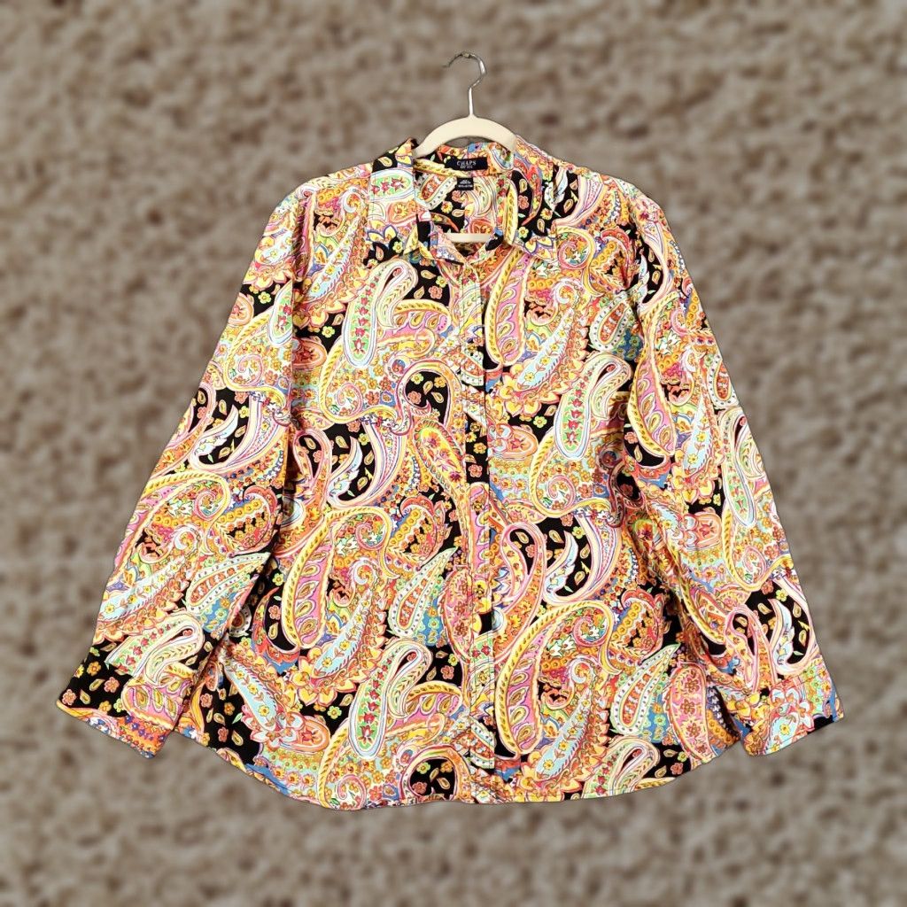 Chaps Chaps Button Up Womens 2X Colorful Bright Paisleys Avant Garde Artsy Blouse Size XXL / US 16-18 / IT 52-54 - 1 Thumbnail