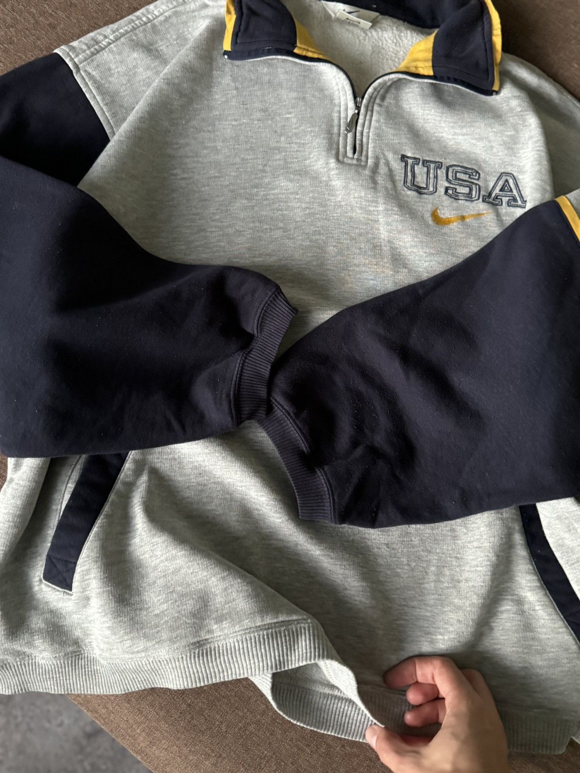 Nike × Vintage Vintage Nike USA oversized big logo 1/3 sweatshirt Size US XL / EU 56 / 4 - 12 Thumbnail