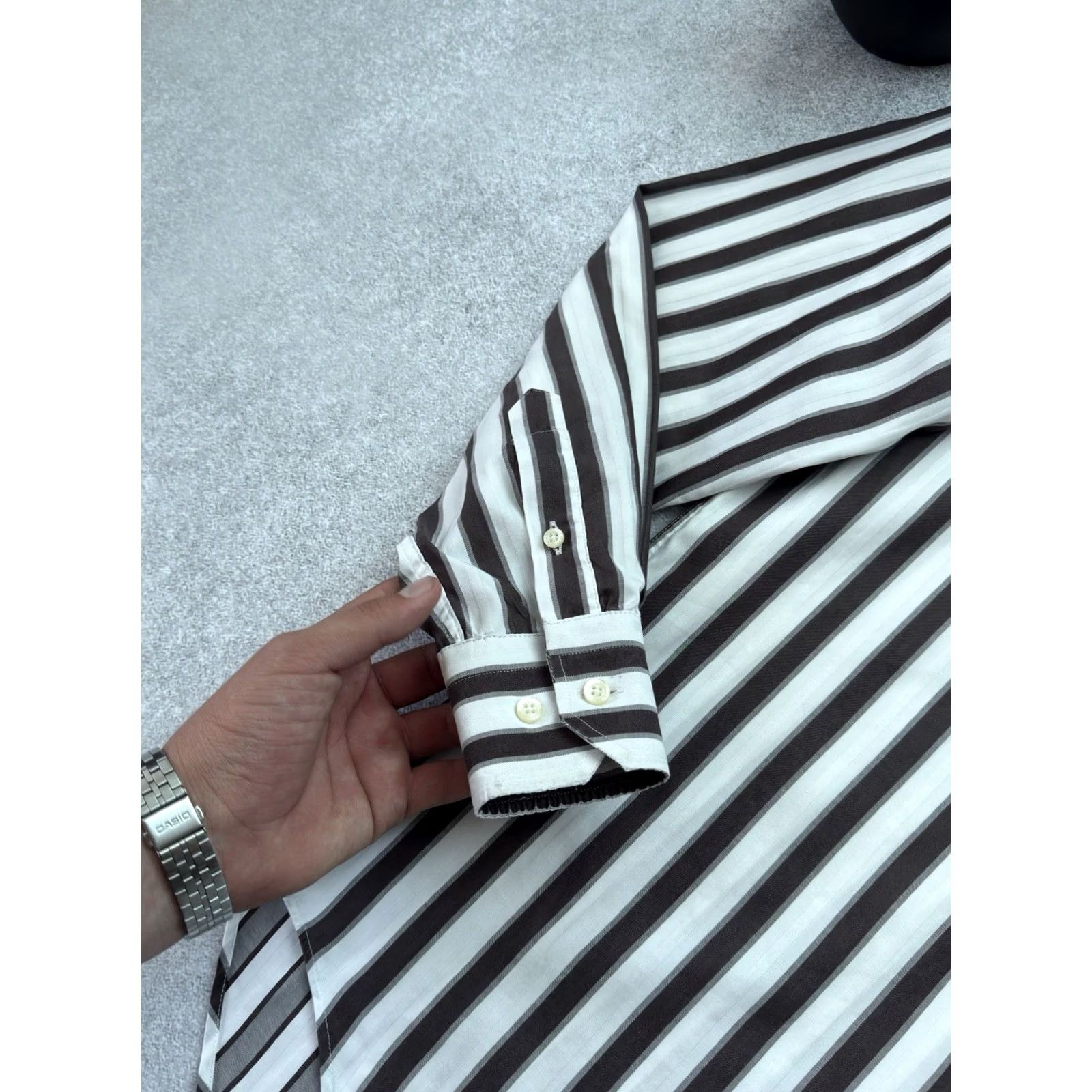 Etro VINTAGE ETRO Milano Luxury Striped Button Up Shirt Men Size L 39 Brown White Size US L / EU 52-54 / 3 - 7 Thumbnail