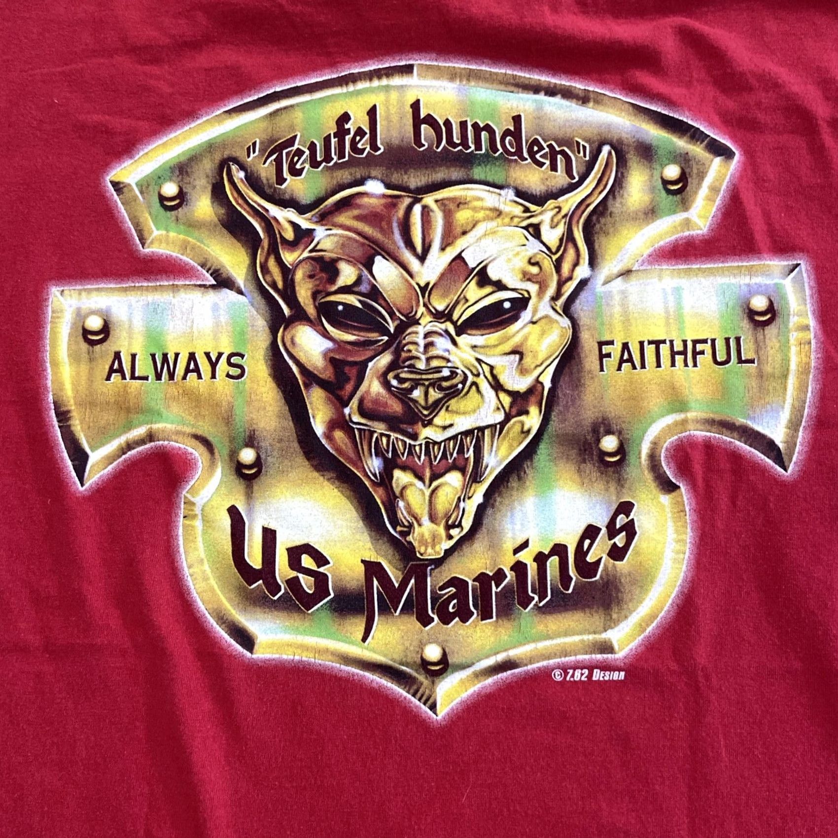 Vintage VINTAGE United States Marines Teufel Hunden Dog T Shirt 7.62Mens Size M Cotton Red Mens T-Shirt Size US M / EU 48-50 / 2 - 2 Thumbnail
