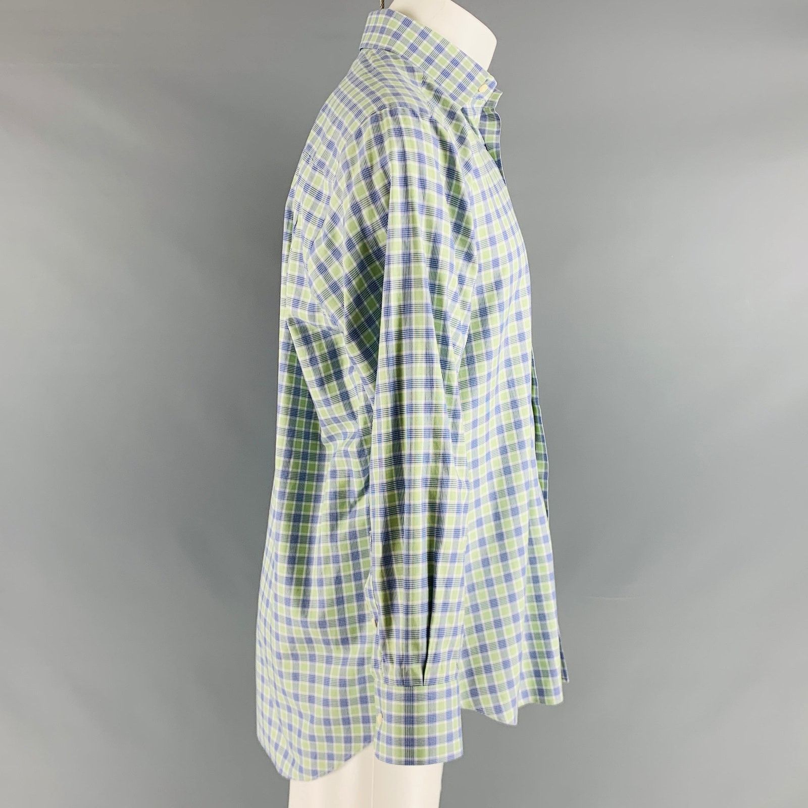 David Donahue Size XL Green Blue Plaid Cotton Long Sleeve Shirt Size US XL / EU 56 / 4 - 2 Thumbnail