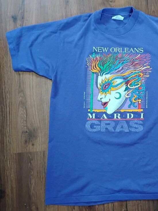 Hanes Vintage 80s Mardi Gras New Orleans T-Shirt Size US L / EU 52-54 / 3 - 2 Thumbnail