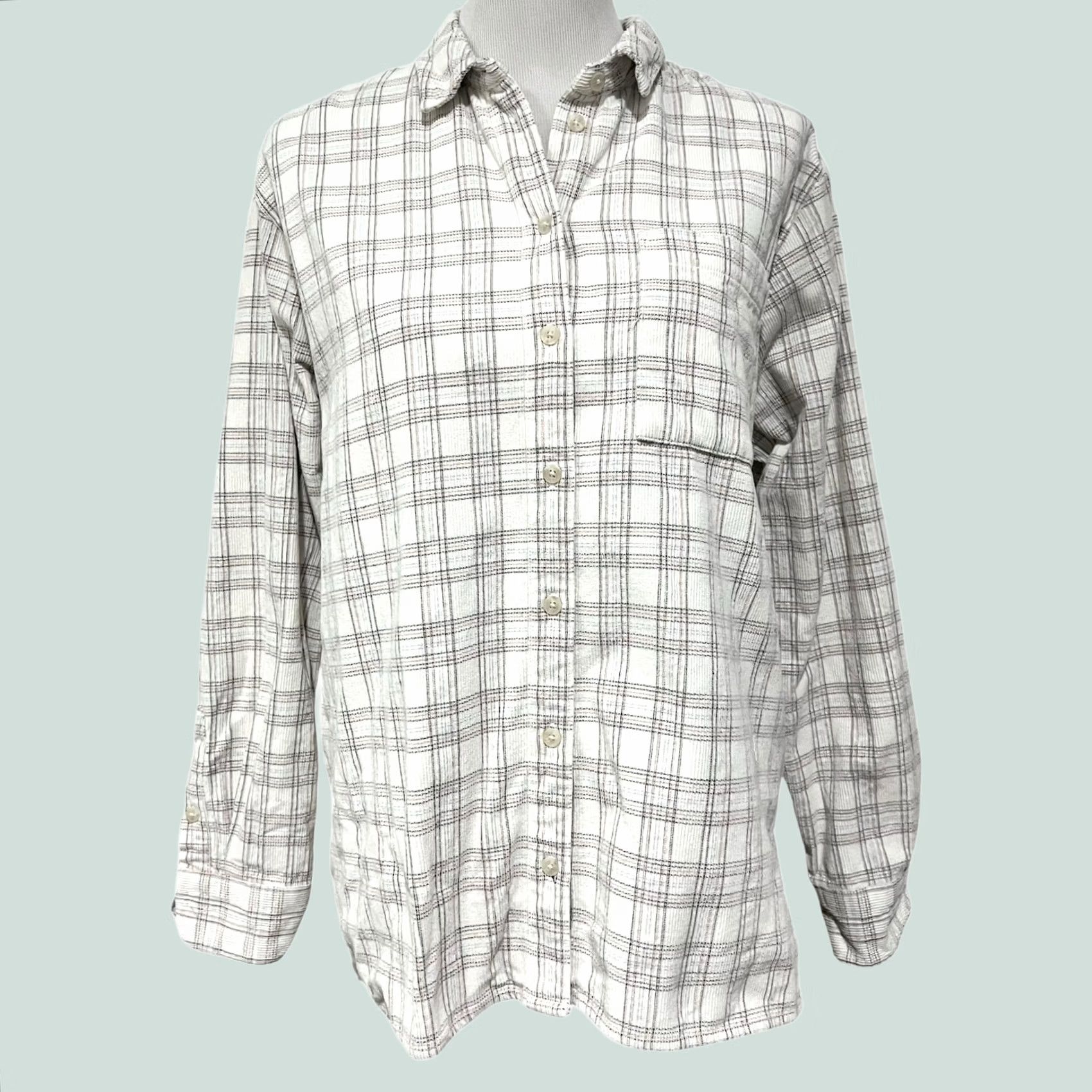 Madewell Madewell Corduroy Oversized Plaid Shirt Button-Up Top Sz L Women Casual 90s Preppy Y2K Dad Size L / US 10 / IT 46 - 1 Thumbnail