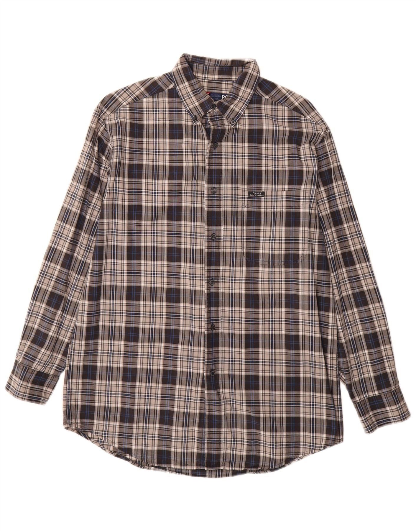 Chaps Ralph Lauren Mens Flannel Shirt Medium Grey Check Cotton Size US M / EU 48-50 / 2 - 1 Thumbnail