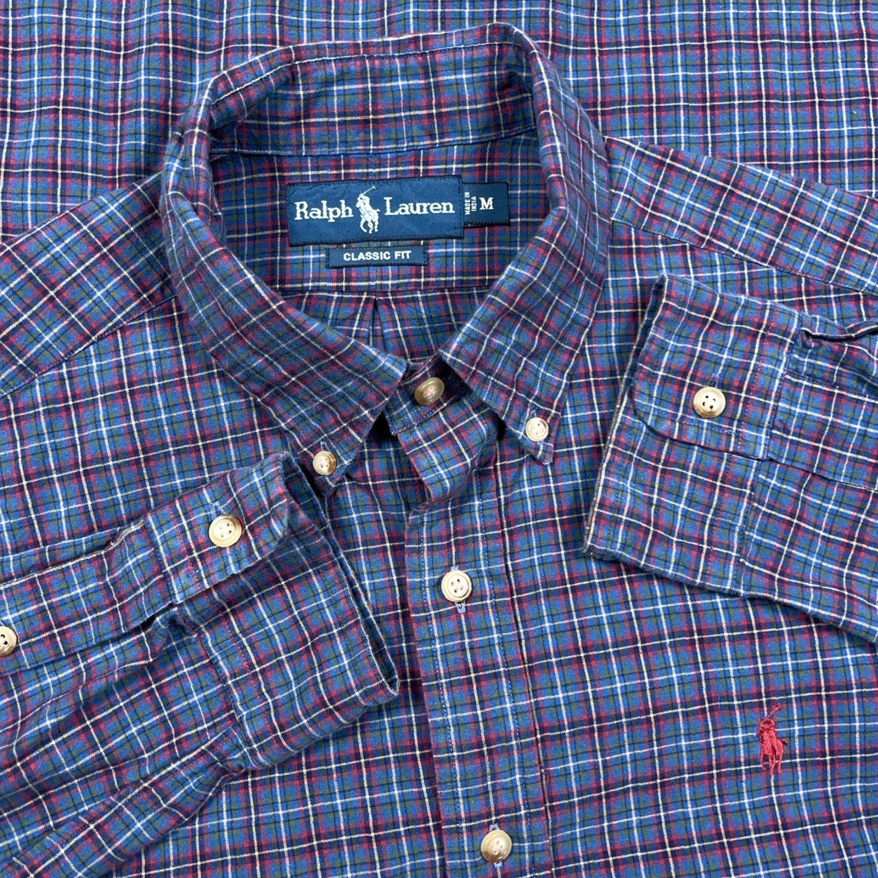 Ralph Lauren Ralph Lauren Shirt Men Medium Blue Red Plaid Button Up Classic Fit Cotton Size 40R - 2 Thumbnail