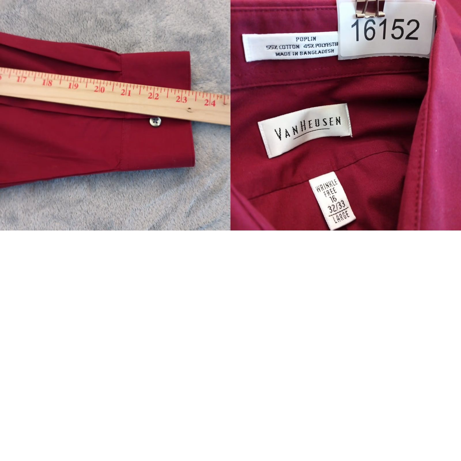 Van Heusen Van Heusen Shirt Mens Large Red Long Sleeve Button-Up Cotton Blend Poplin Size US L / EU 52-54 / 3 - 8 Thumbnail