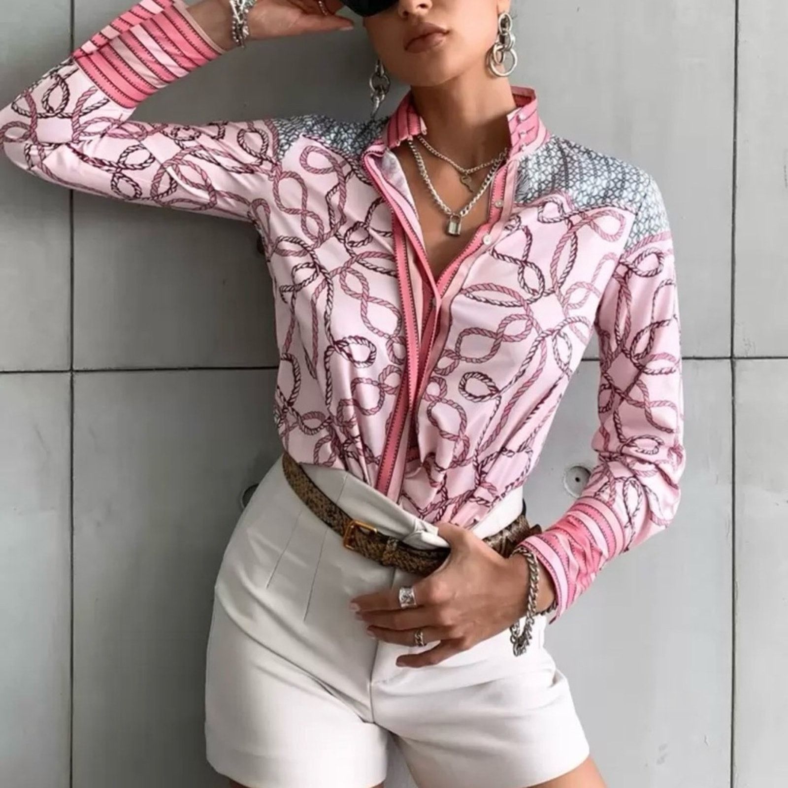 Other New Y2K Stylish Pink Patterned Women's Top Size S / US 4 / IT 40 - 4 Thumbnail