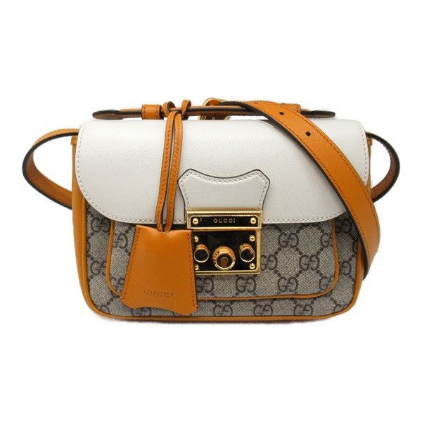 image of Gucci GG Supreme Front Pocket Padlock Bag in Brown, Women's