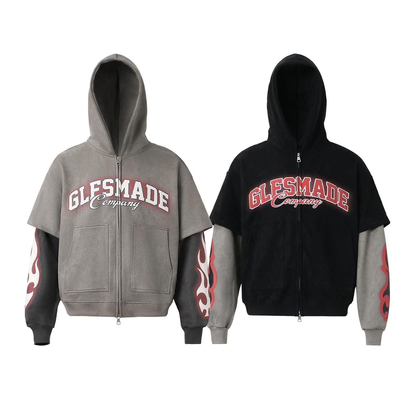 Japanese Brand Gray Layered Sleeve Zip-Up Hoodie, Casual Streetwear Hoodie Size US L / EU 52-54 / 3 - 3 Thumbnail