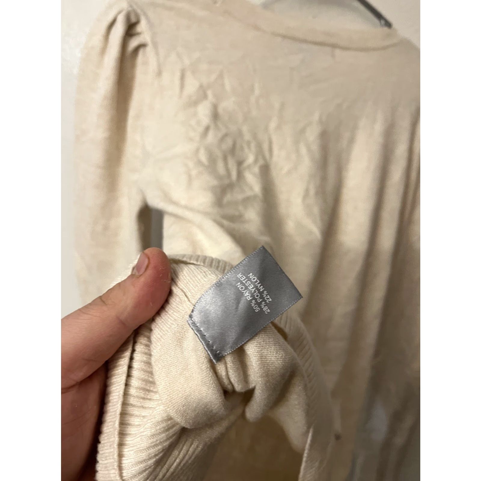 Vintage Marled Women’s Puff Shoulder Sweater Pullover Size Small Cream Crew Neck Long Sleeve Knit Pullover All Seasons Regular Womens Fashion Classic Solid Size S / US 4 / IT 40 - 4 Thumbnail