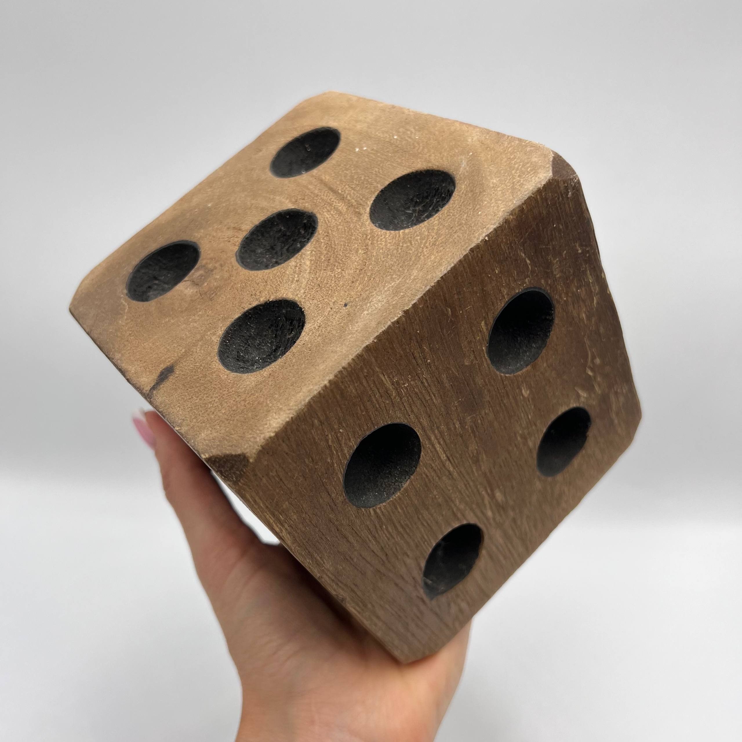 Vintage Handmade Large Wooden Dice Rustic Cube Decor Collectible Size ONE SIZE - 7 Thumbnail