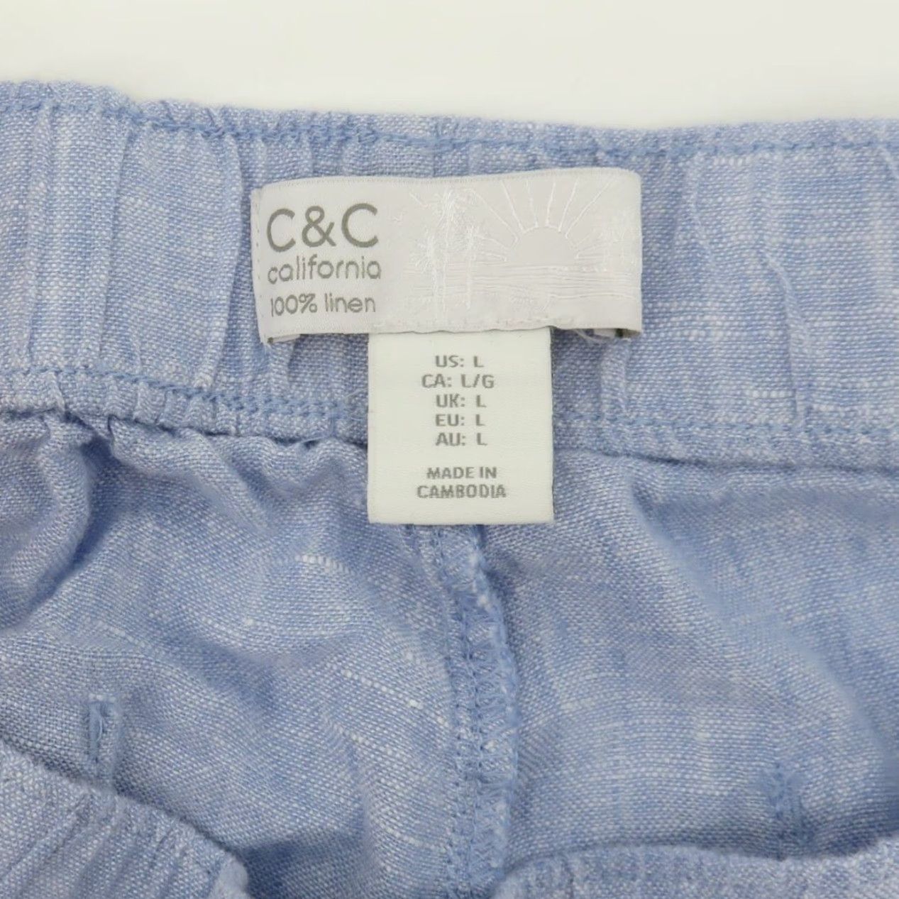 Vintage C&C California Women Large Blue Linen Shorts Stretch Waist Pockets Chino Casual Flat Front Pull On Size 36" / US 14 / IT 50 - 5 Thumbnail