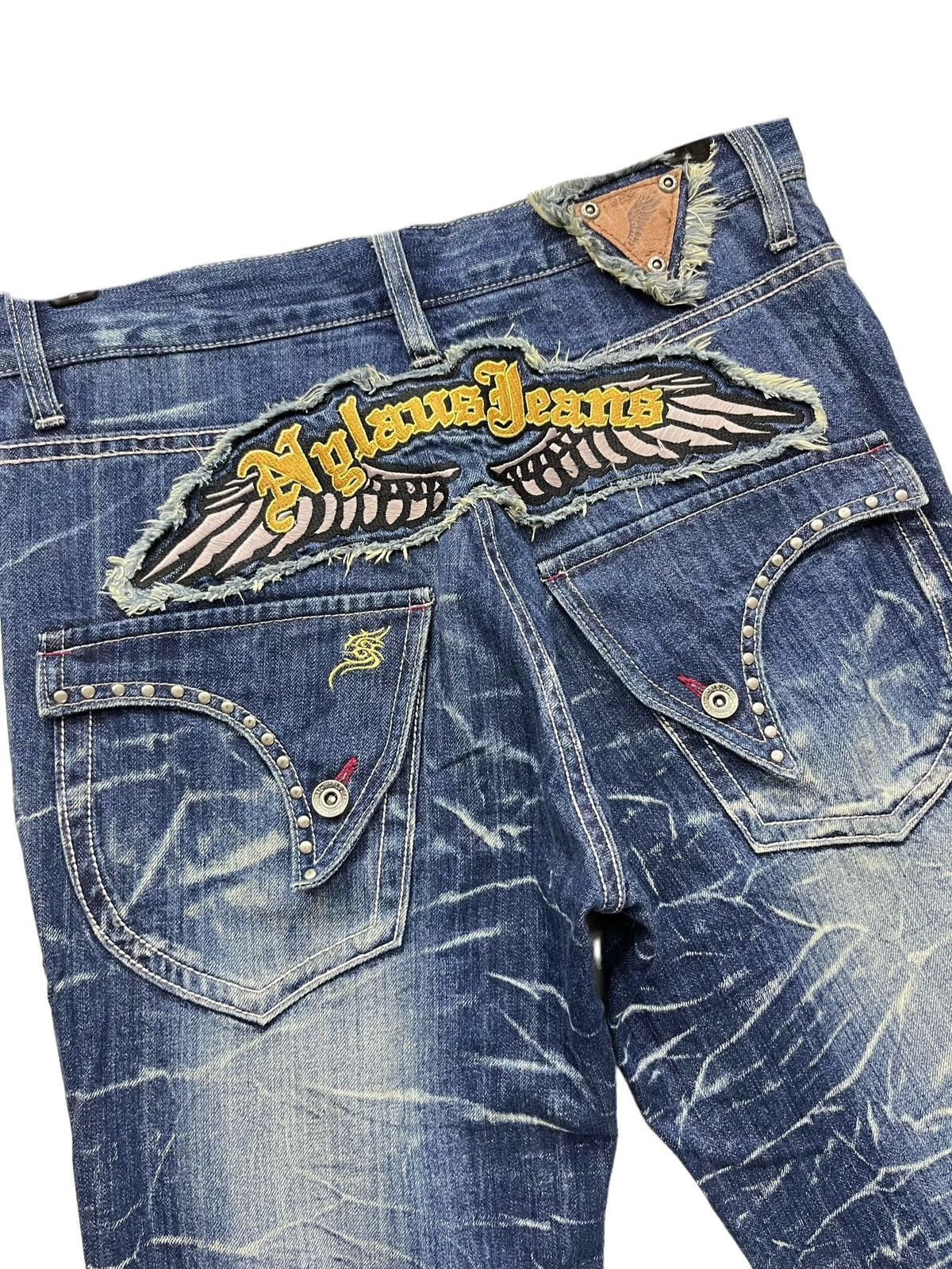 Japanese Brand 🔥Vtg NYLAUS Punk Long Flap Studded Embroidery Winged Flare Size US 31 - 1 Thumbnail