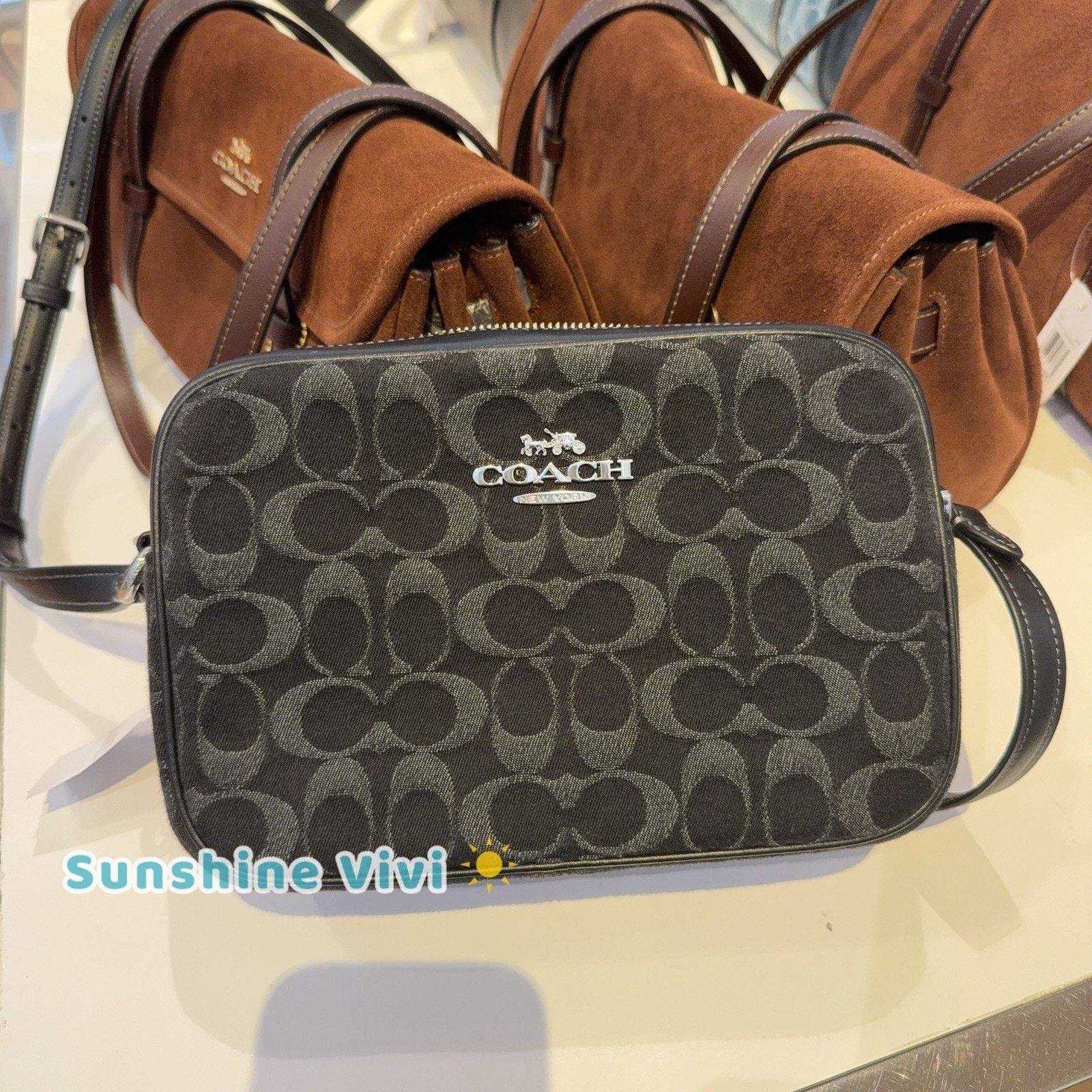 Coach NWT Coach CDE89 Jamie Camera Bag Signature Denim Black Size ONE SIZE - 8 Thumbnail