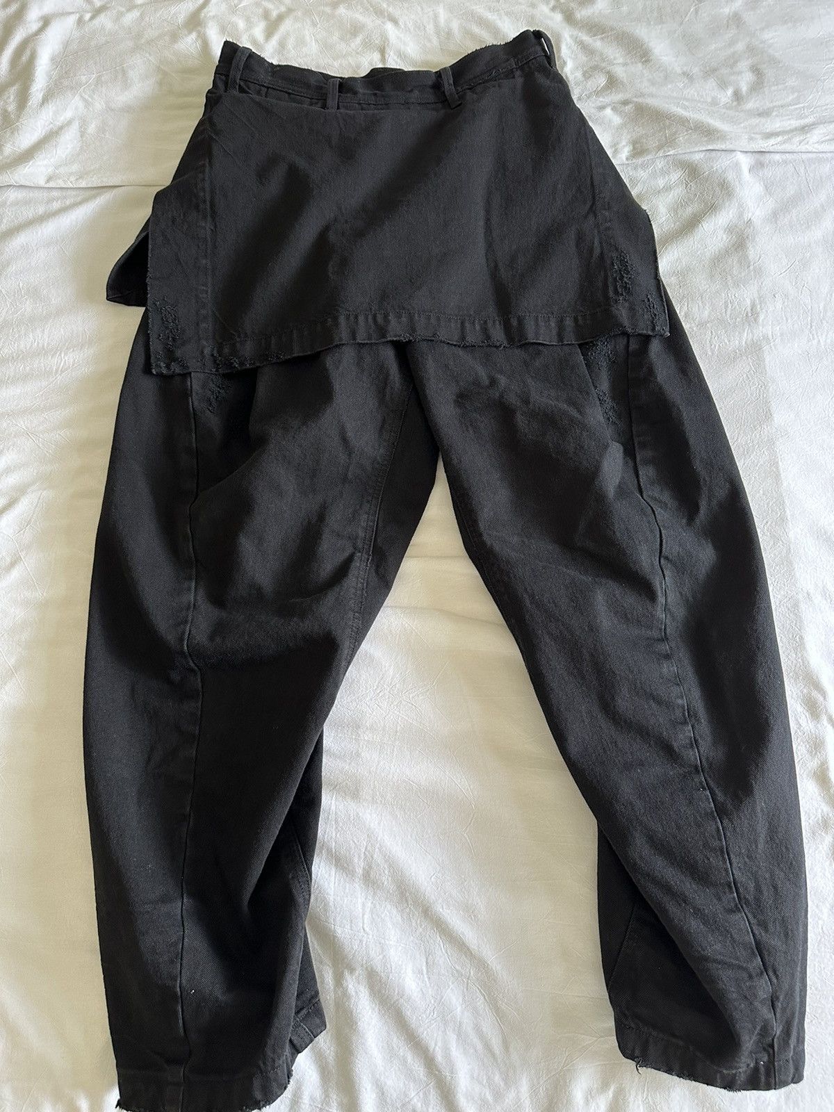 image of Julius Ss 22 Denim Wide Skirt Pants in Black, Men's (Size 32)