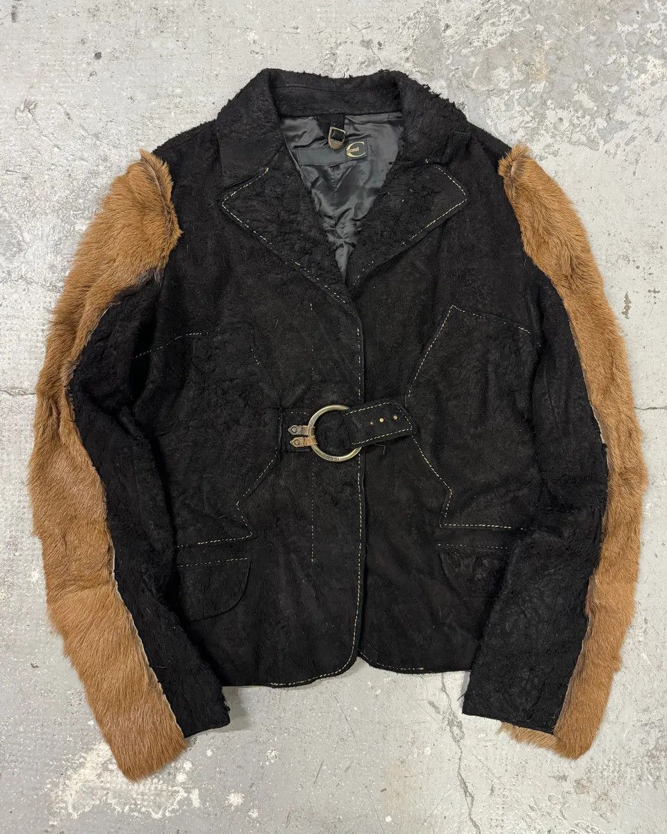 Just Cavalli 2000s Cavalli Black & Brown Fur Effect Distressed Blazer Size US S / EU 44-46 / 1 - 1 Thumbnail