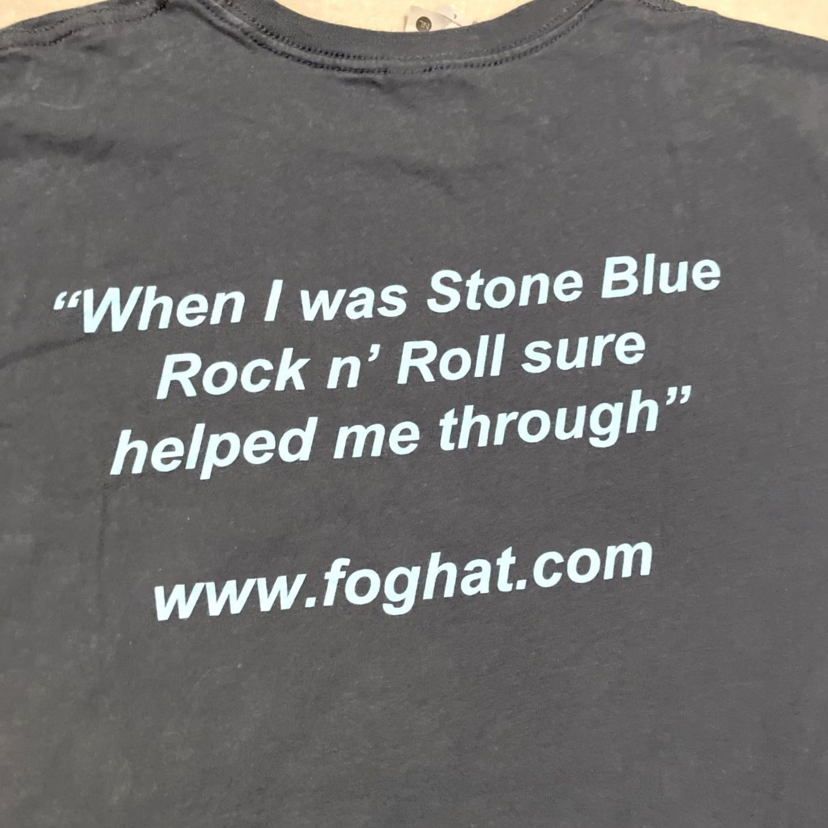 Next Level RARE Foghat Stone Blue Double Sided T Shirt Lyrics On Back Size Large Men L Blue Cotton Regular Short Sleeve Next Level Size US L / EU 52-54 / 3 - 5 Thumbnail