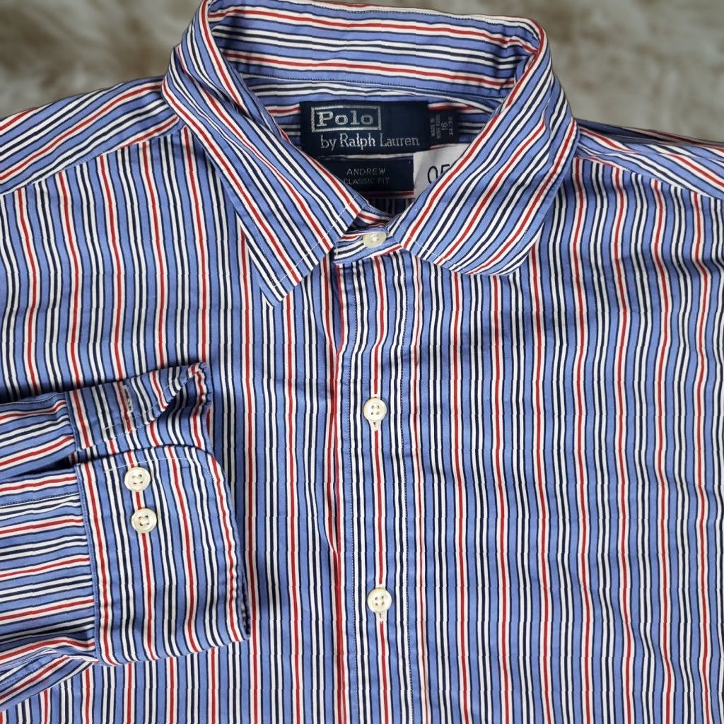 Ralph Lauren Ralph Lauren Shirt Mens 16 Blue Red Striped Button-Up Long Sleeve Size 42R - 1 Thumbnail