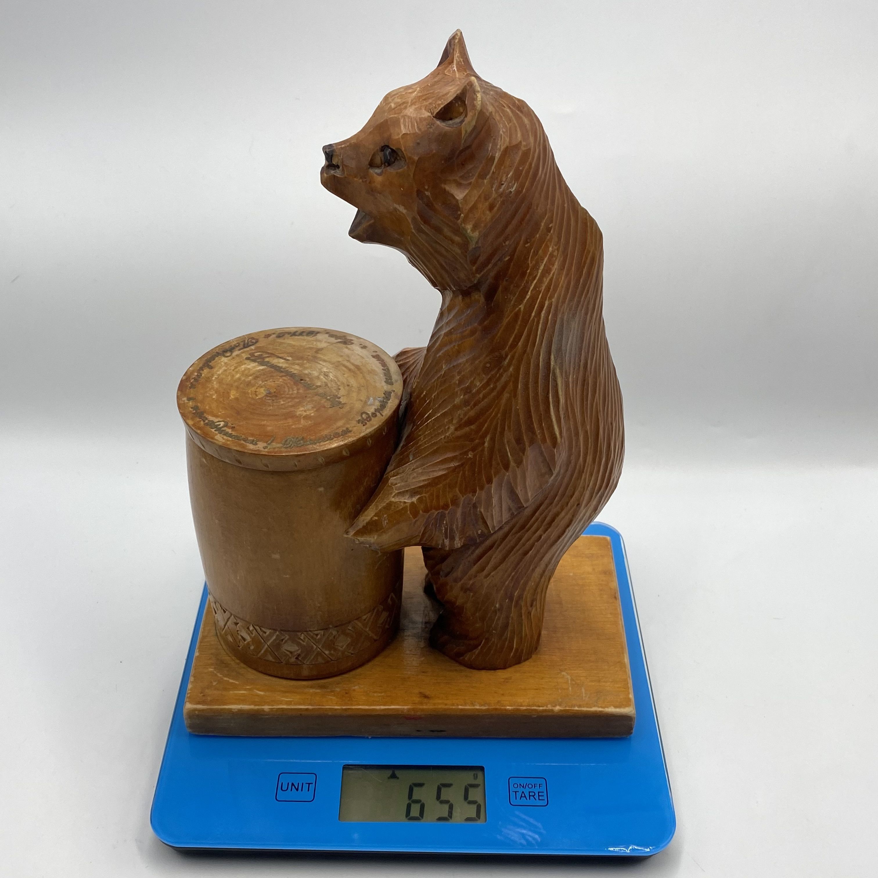 Vintage Vintage Hand Carved Wooden Bear with Barrel Pen Size ONE SIZE - 3 Thumbnail