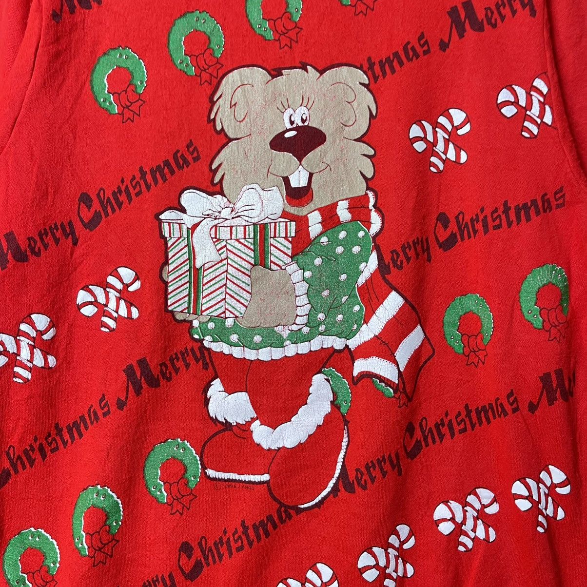Vintage Vintage 1989 Merry Christmas Bear Sweatshirt Size US L / EU 52-54 / 3 - 3 Thumbnail