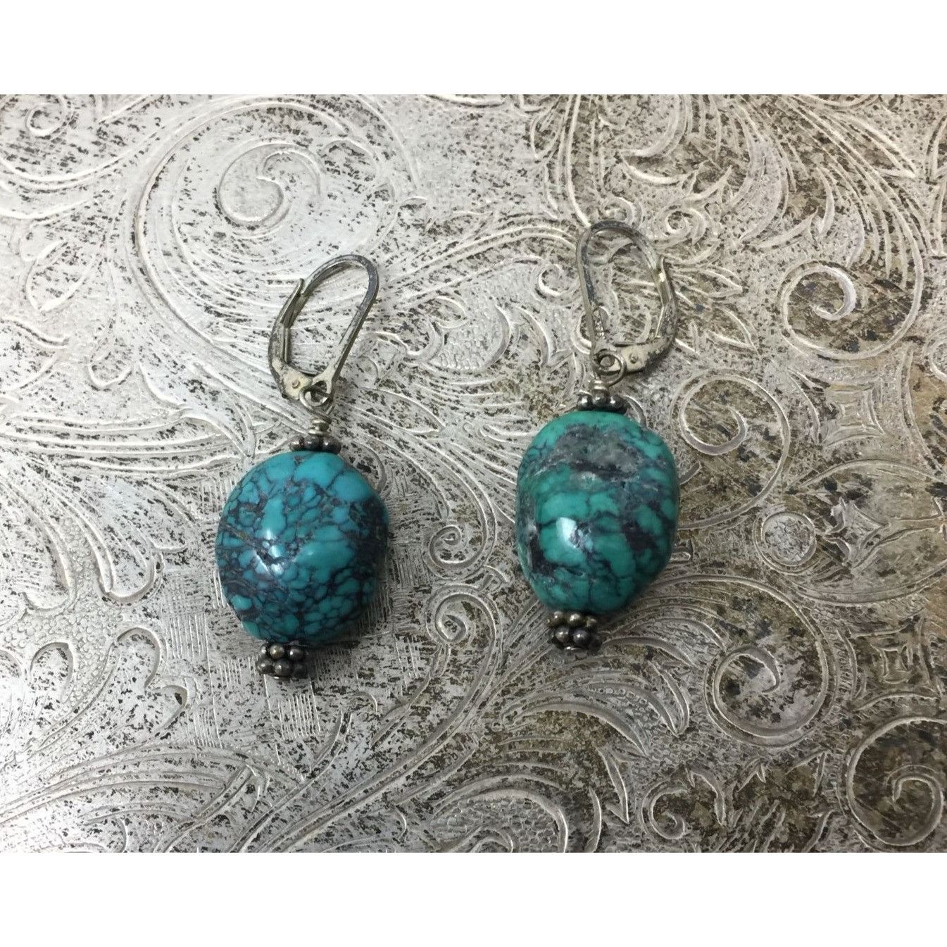 Other Women's Round Blue and Silver Tone Dangle Earrings Size ONE SIZE - 3 Thumbnail