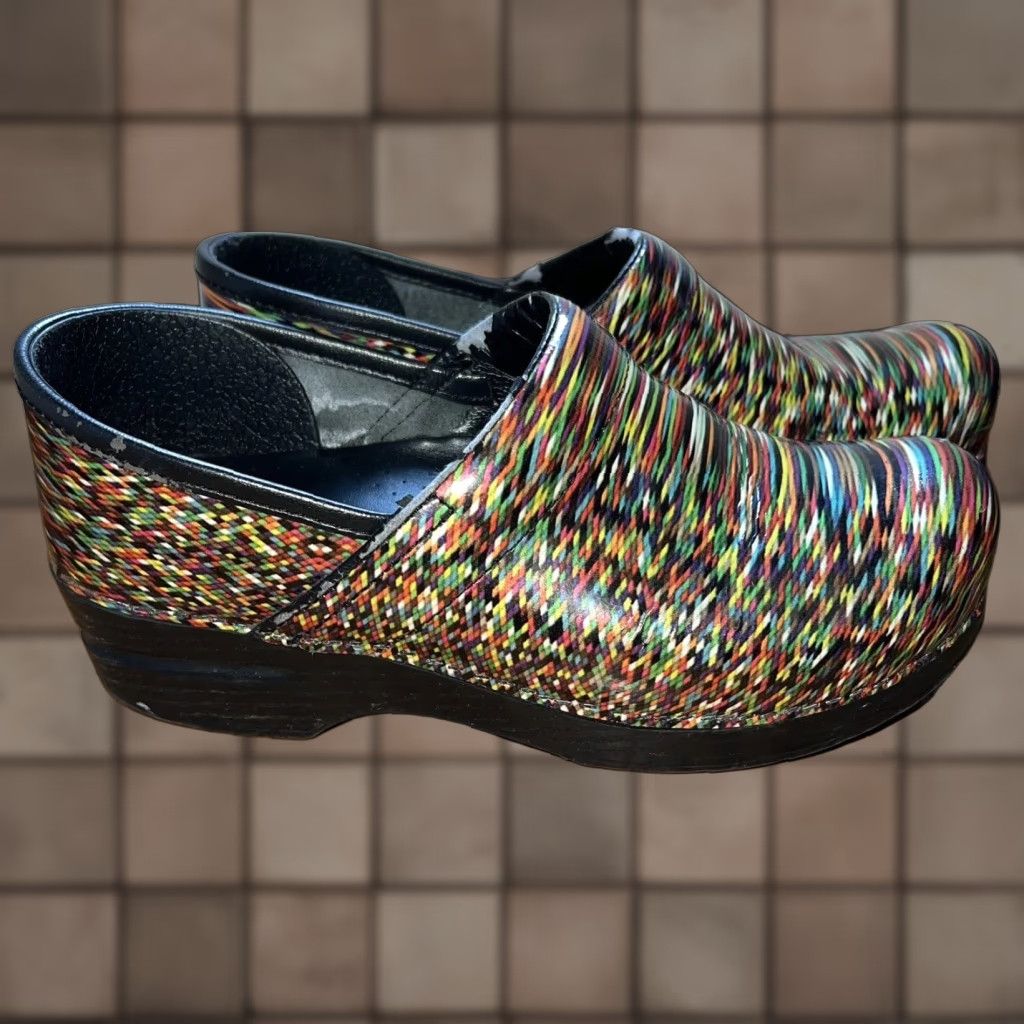 Dansko DANSKO Multicolor Stripe Leather Clogs Women 7.5/8 Slip On Comfort Leather Insole Rubber Outsole Casual Workwear Mens? Size M / US 6-8 / IT 42-44 - 1 Thumbnail