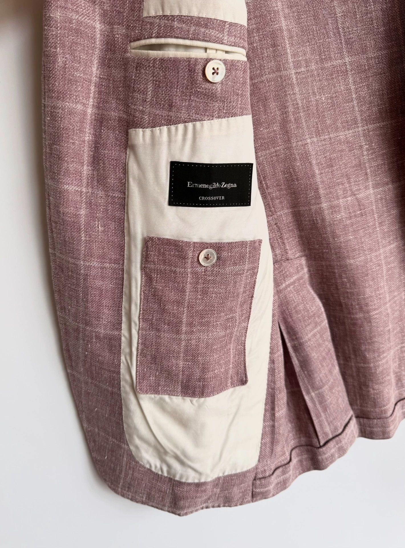 Ermenegildo Zegna Zegna 46 Linen Wool Silk Pink Check 3 Roll 2 Blazer Size 46R - 5 Thumbnail
