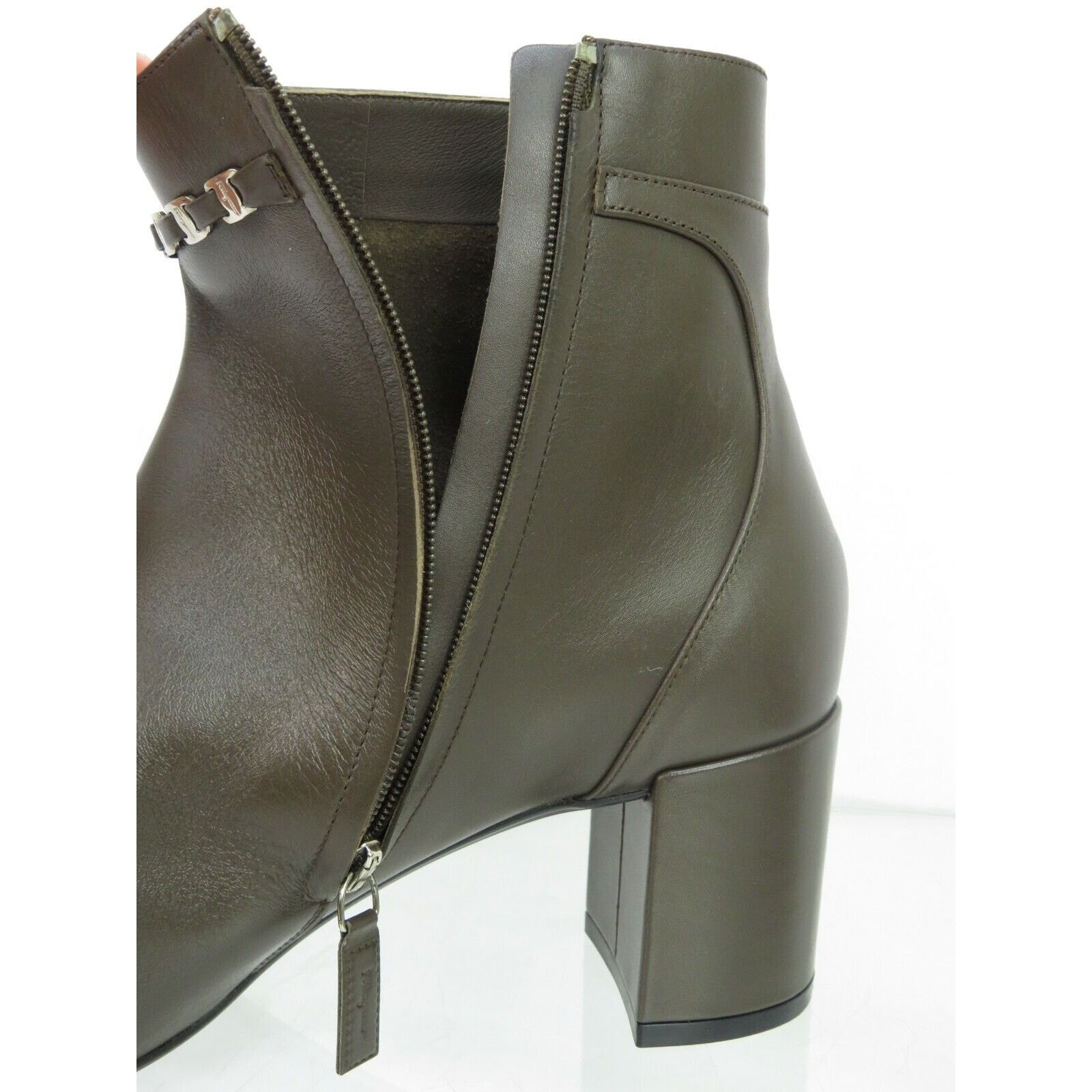 Salvatore Ferragamo NEW GHILA BROWN LEATHER GANCINI CHAIN ZIP ANKLE BOOTS 6.5 C Size US 6.5 / IT 36.5 - 6 Thumbnail