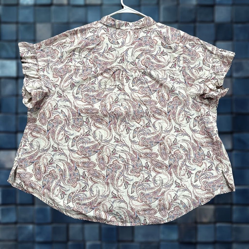 Vintage Lane Bryant Blouse Womens 20 Pink Paisley Rufffle Short Sleeve Collared Pullover Relaxed Plus Size Size 3XL / US 20-22 - 1 Thumbnail