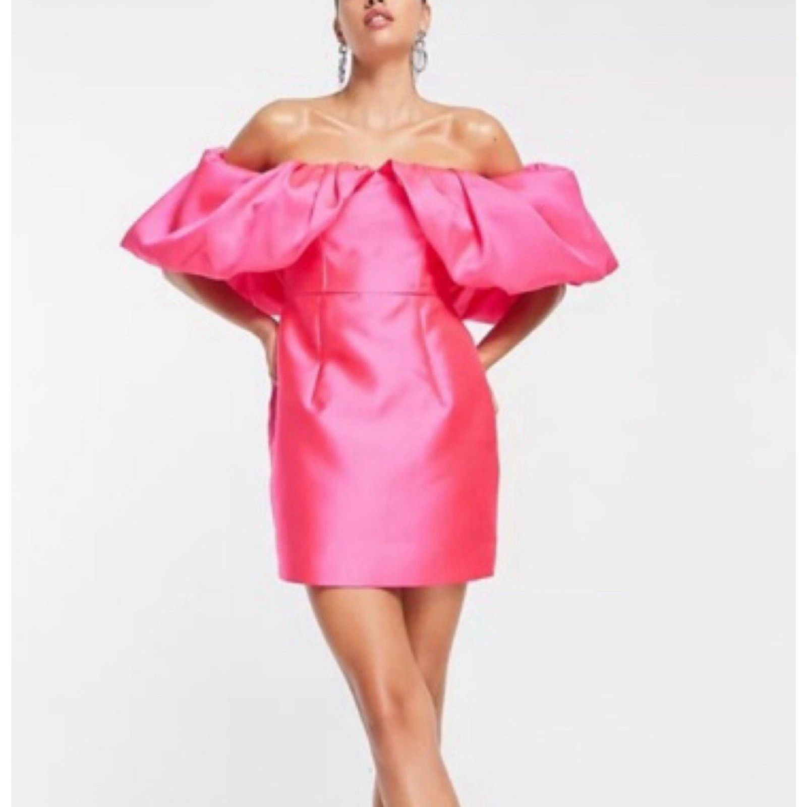 Asos NWOT ASOS Pink Volume Sleeve Off The Shoulder Dress 8 Size M / US 6-8 / IT 42-44 - 1 Thumbnail