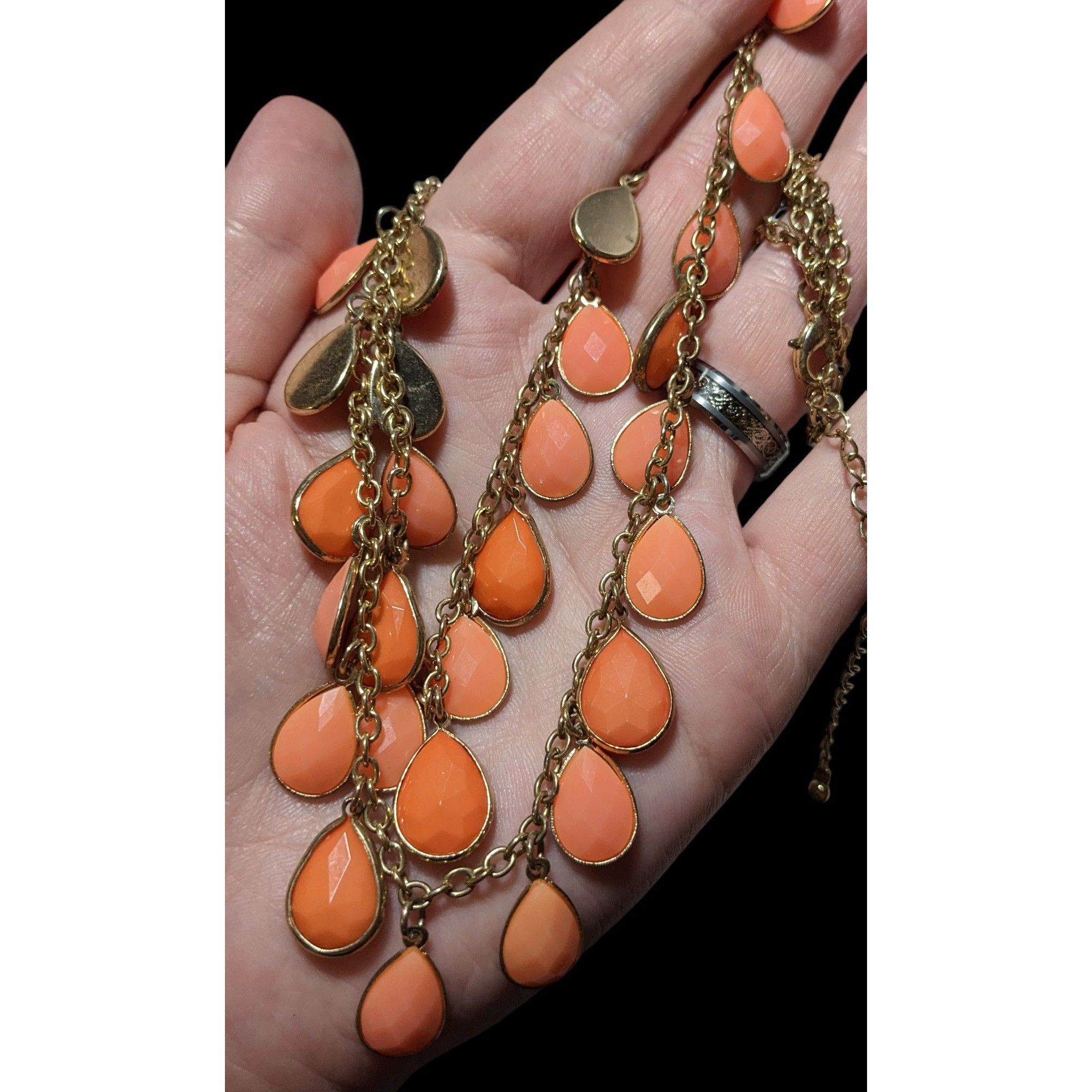 Other Orange And Gold Multilayer Teardrop Fringe Necklace Size ONE SIZE - 4 Thumbnail