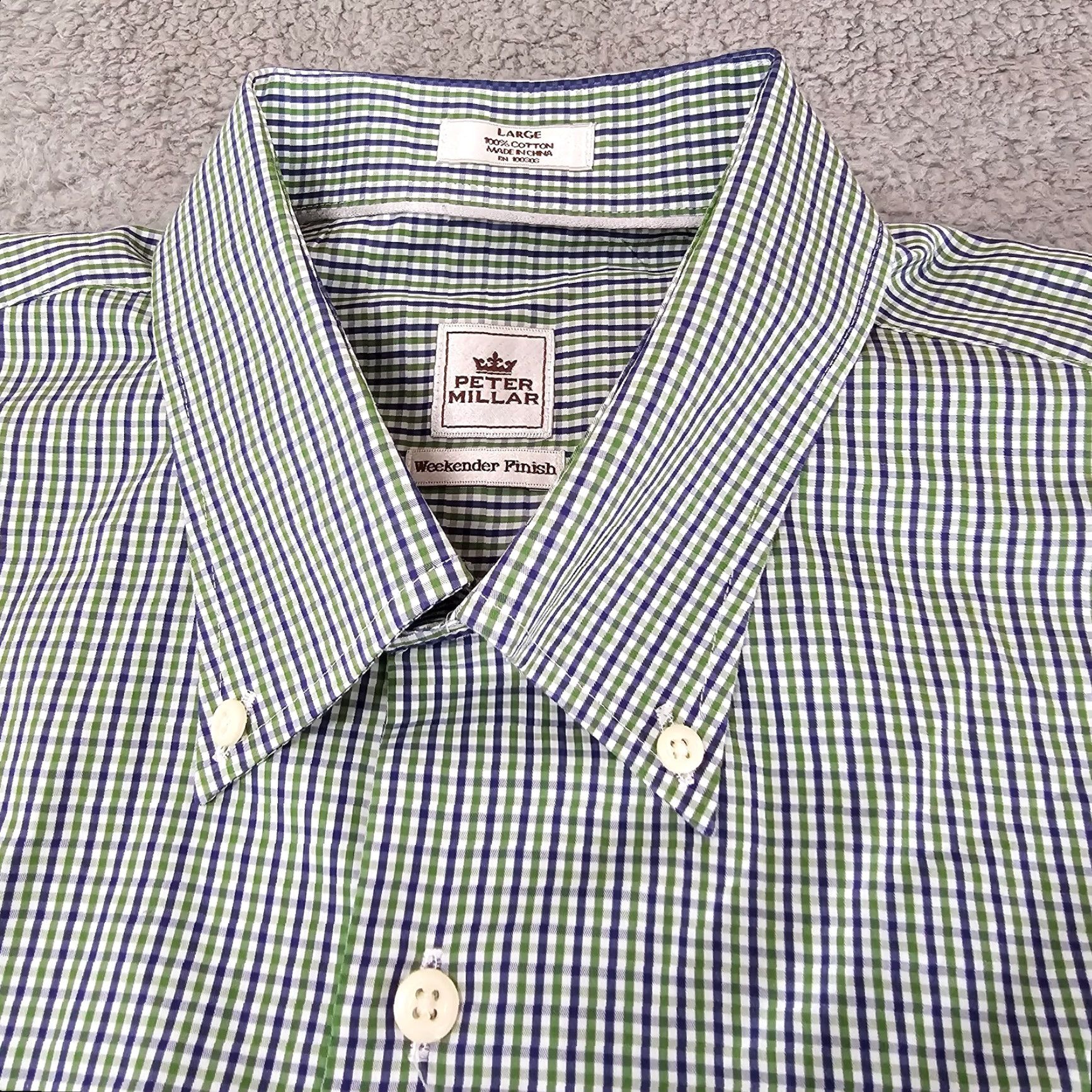 Peter Millar Peter Millar Shirt Mens Large Green Blue Micro Check Woven Button Down Cotton Size US L / EU 52-54 / 3 - 4 Thumbnail