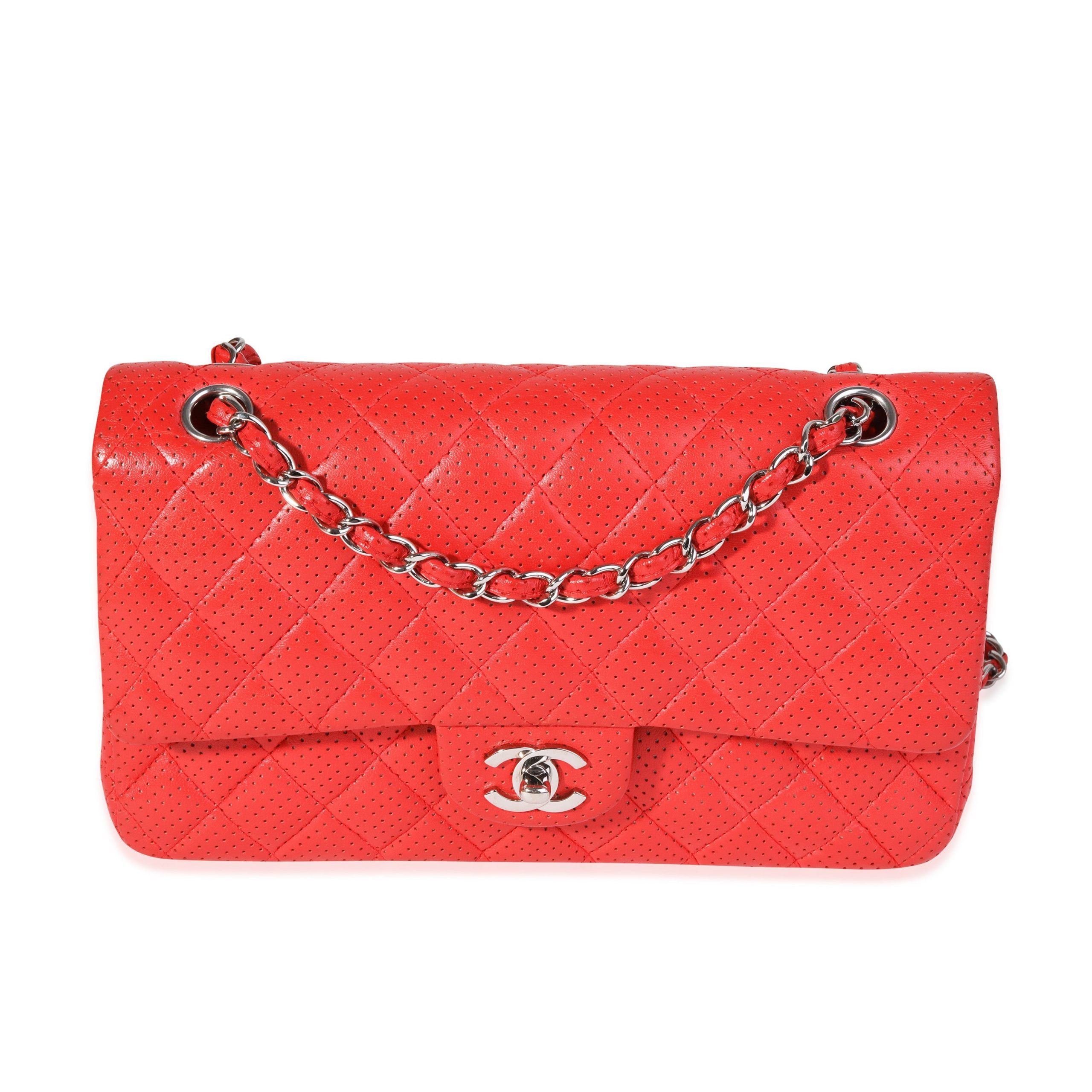 image of Chanel Red Perforated Leather Medium Classic Double Flap Bag, Women's