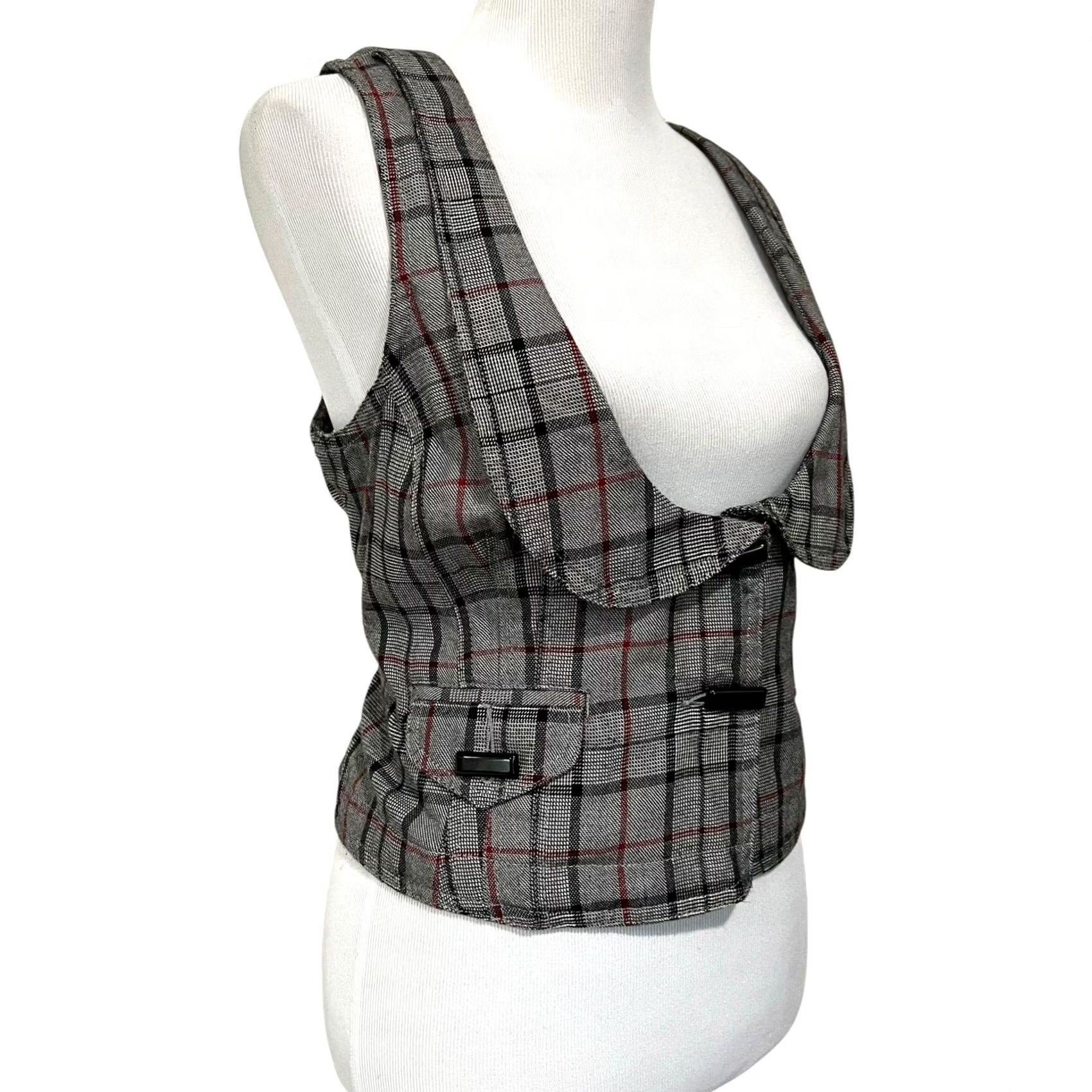 Vintage VINTAGE Plaid Vest Women's XL Shawl Collar Scoop Neck 90s Y2K Preppy Office/Academia Size XL / US 12-14 / IT 48-50 - 3 Thumbnail
