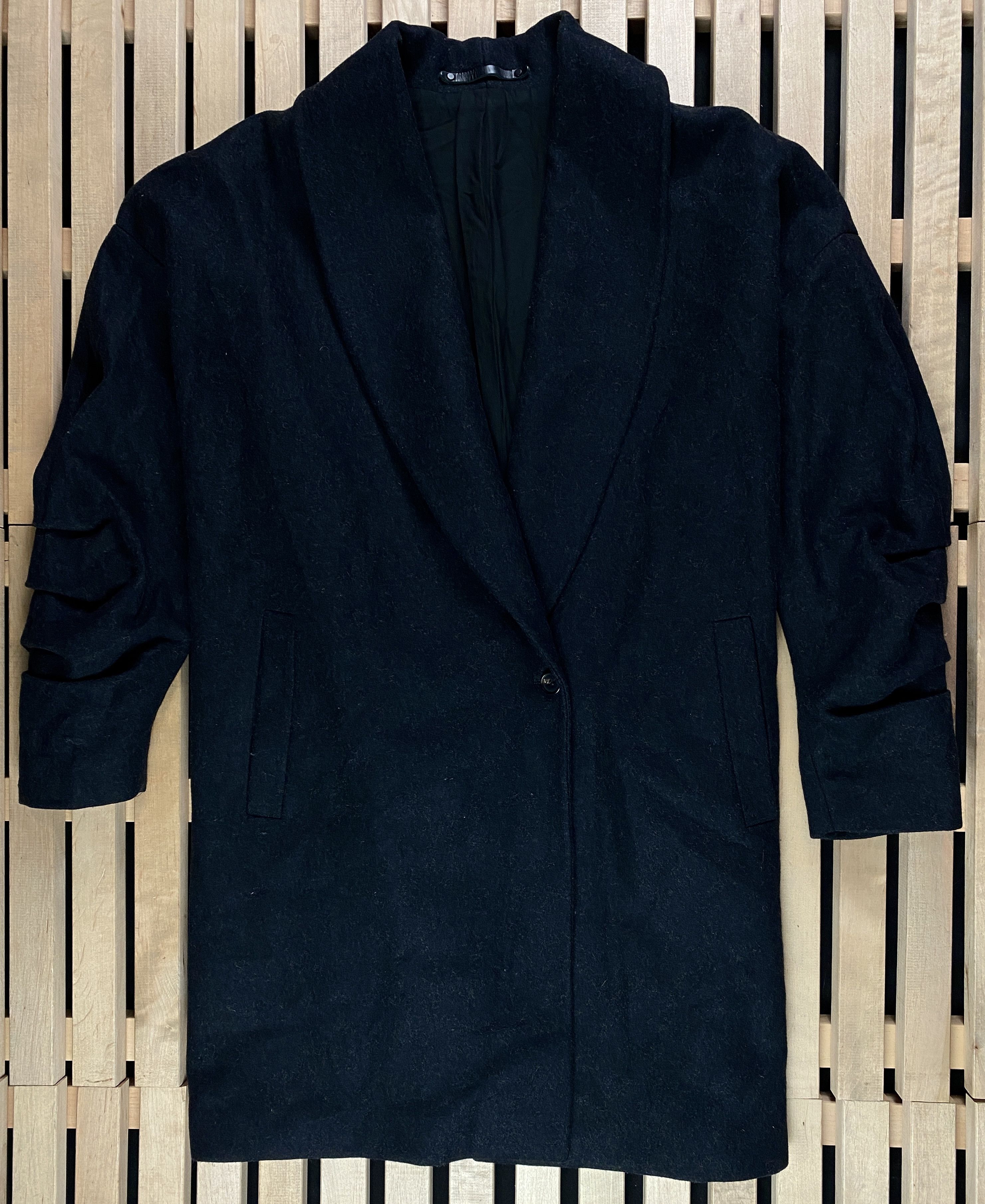 image of Womens Kenzie Ruche Coat Jacket Allsaints Size L in Black, Men's