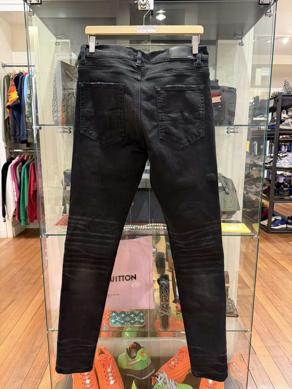 Amiri Amiri Mx1 Black Leather Patch Denim Jeans Size US 34 / EU 50 - 2 Thumbnail