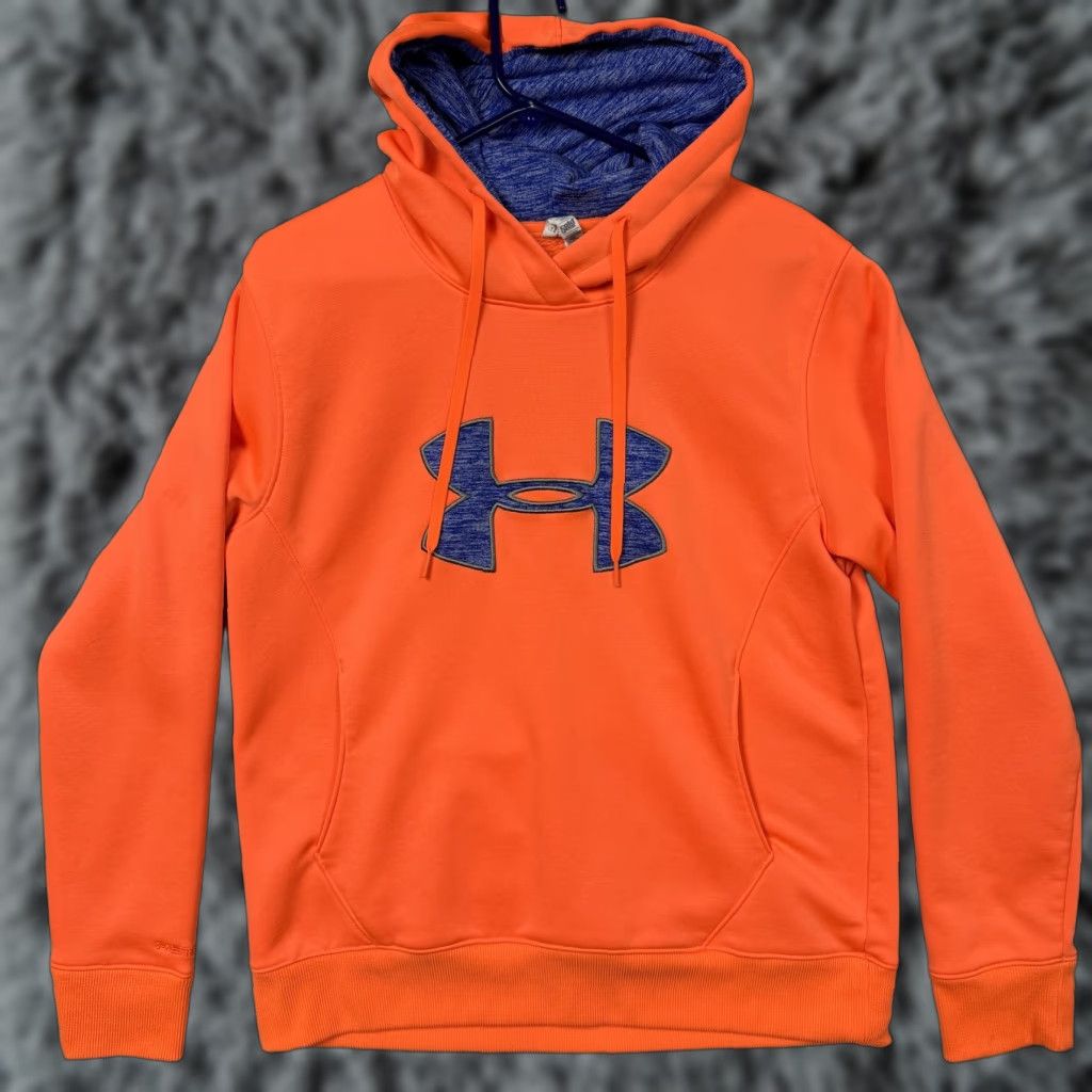 Under Armour Under Armour ColdGear Hoodie Mens Large Orange Blue Pullover Fleece Sweatshirt Size US L / EU 52-54 / 3 - 1 Thumbnail
