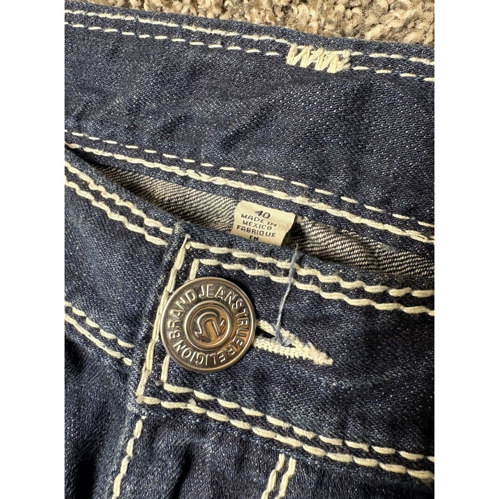 True Religion VINTAGE True Religion Mega T Flap Jeans Mens 40x34 Straight Nat Thick Stitch Mud Slinger Denim 5-Pocket Mens Size US 40 / EU 56 - 7 Thumbnail