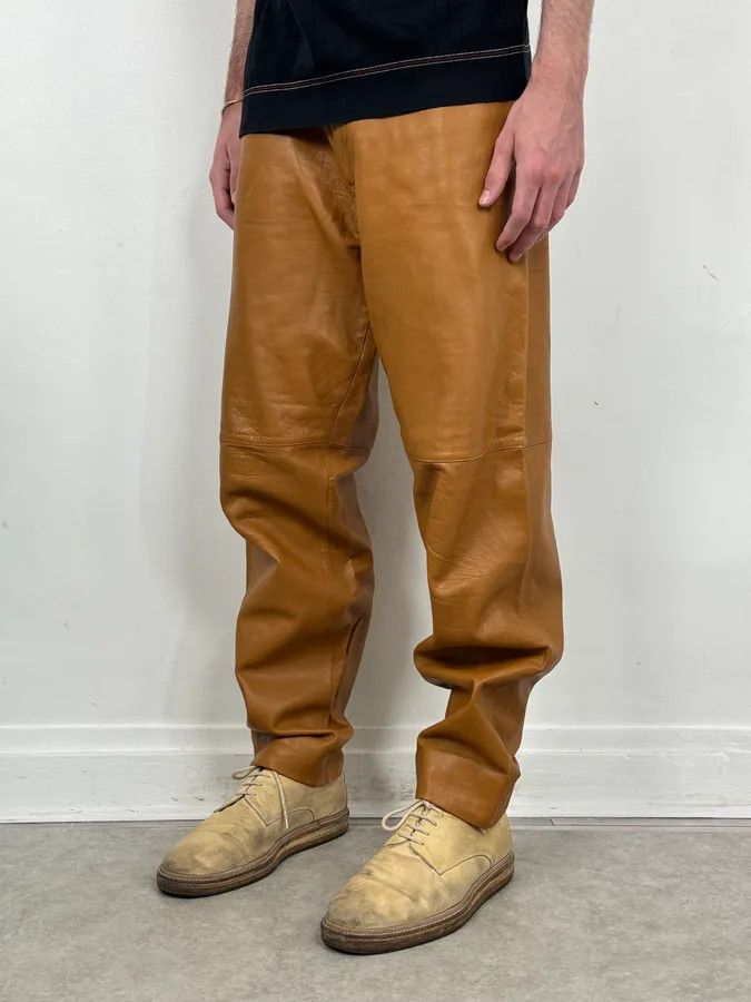 Vintage 1980s Gianni Versace Cognac Leather Pants Size US 32 / EU 48 - 2 Thumbnail