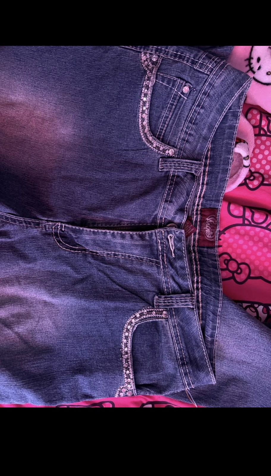 Other Angels mid rise bootcut flare jeans with bedazzled pockets Size 34" / US 12 / IT 48 - 2 Thumbnail
