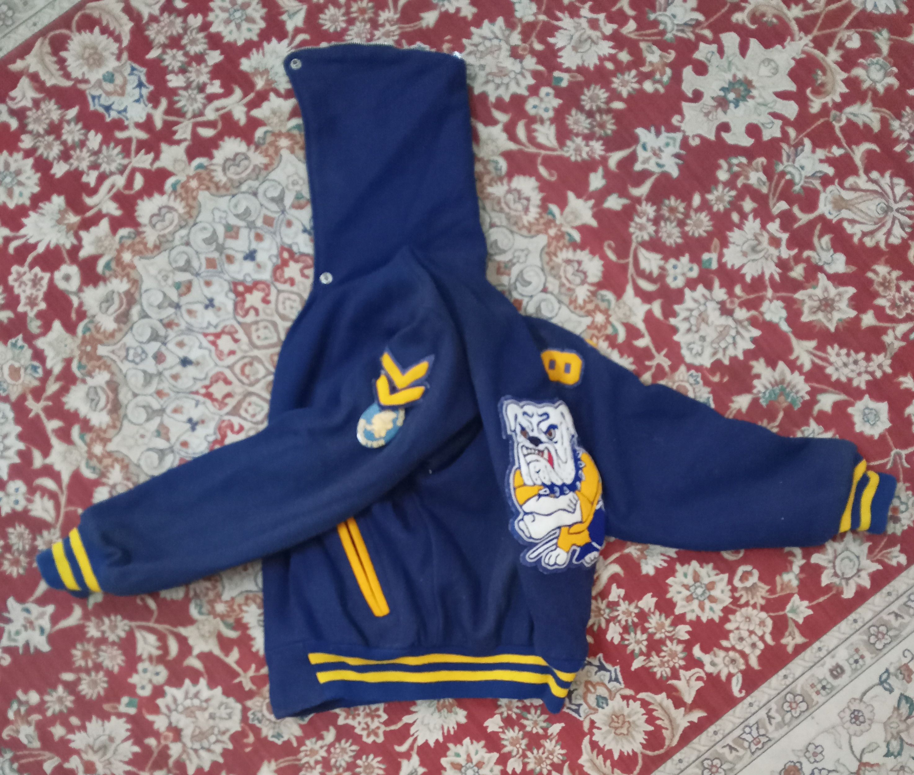 image of Vintage Fordham Bulldog Booster Varsity Wool Jacket in Blue/Yellow, Men's (Size Large)