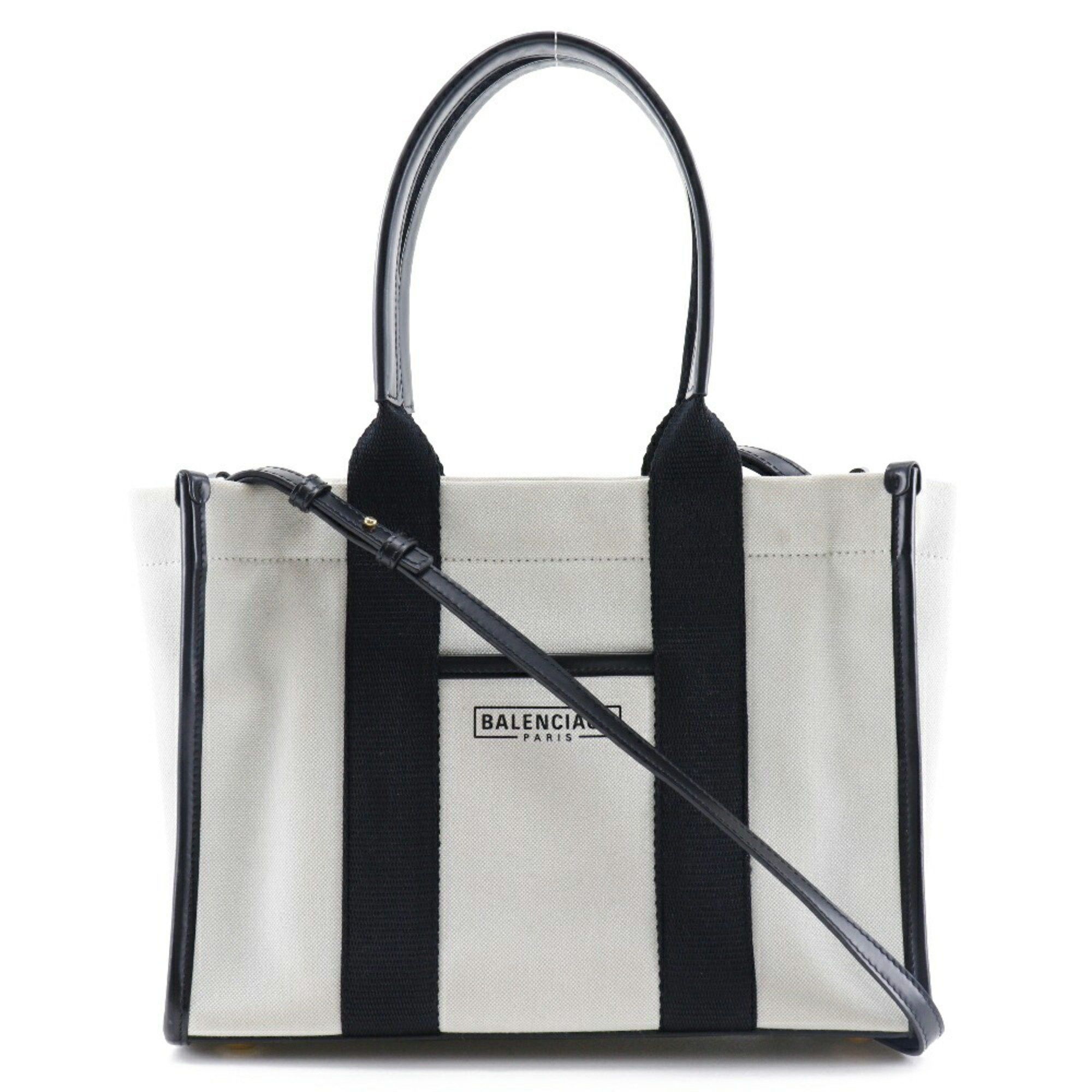 Balenciaga Hardware Tote Bag Small 2WAY Shoulder 671402 Canvas Black/White Ladies