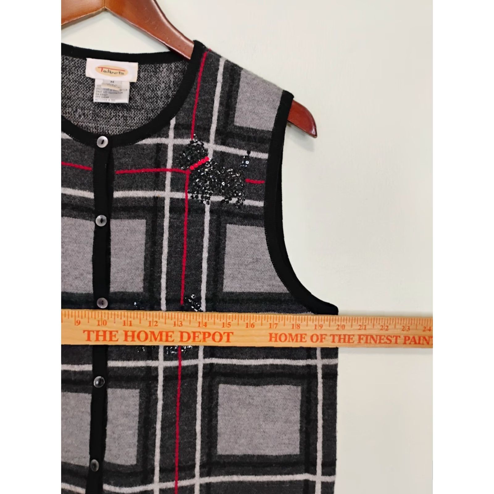 Talbots VINTAGE Talbots Wool Vest M Gray Plaid Dog Sequins Round Neck Sleeveless 100% Wool Women Winter Muslin? Wait. Size M / US 6-8 / IT 42-44 - 5 Thumbnail