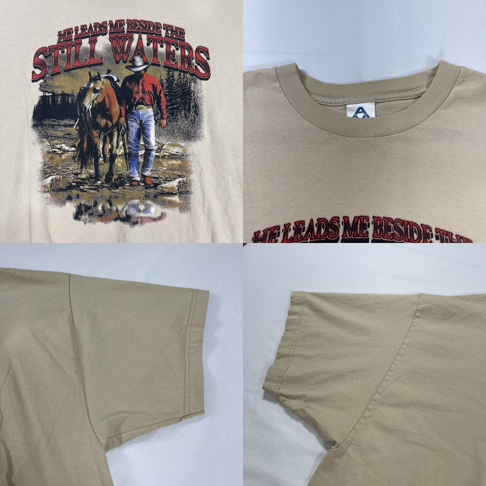 AAA VINTAGE AAA 3XL T-Shirt Horse Be Horse Cowboy Graphic 90s Beige Men Short Sleeve Used 1990s AAA Size US XXL / EU 58 / 5 - 8 Thumbnail