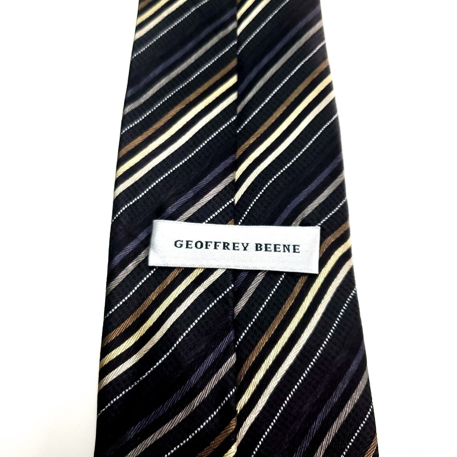 Designer Geoffrey Beene Silk Tie Gray Blue Striped Woven Wide Size ONE SIZE - 3 Thumbnail