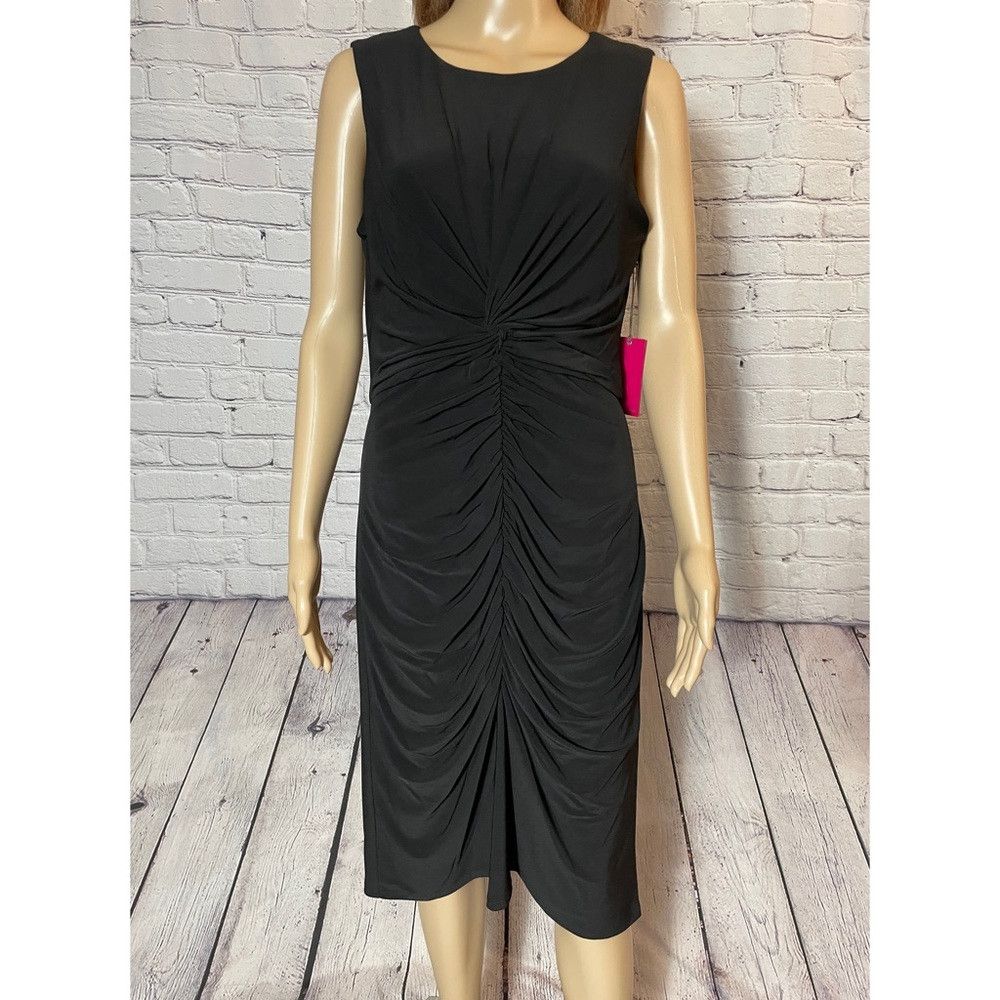 Vince Camuto NWT New Vince Camuto Ruched Body-Con Midi Sleeveless Black Size L / US 10 / IT 46 - 9 Thumbnail